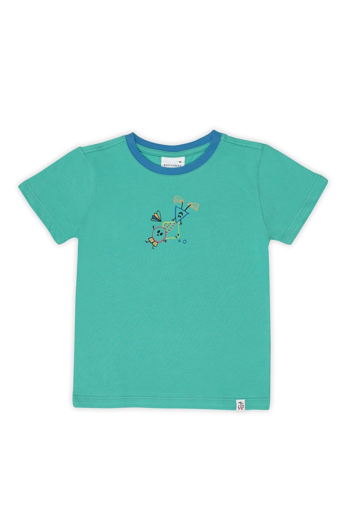 Beetlebeez / Geometric Bubbles T-Shirt Kısa Kollu Nakışlı Çocuk T-Shirt - (Mavi Ribana) Mint