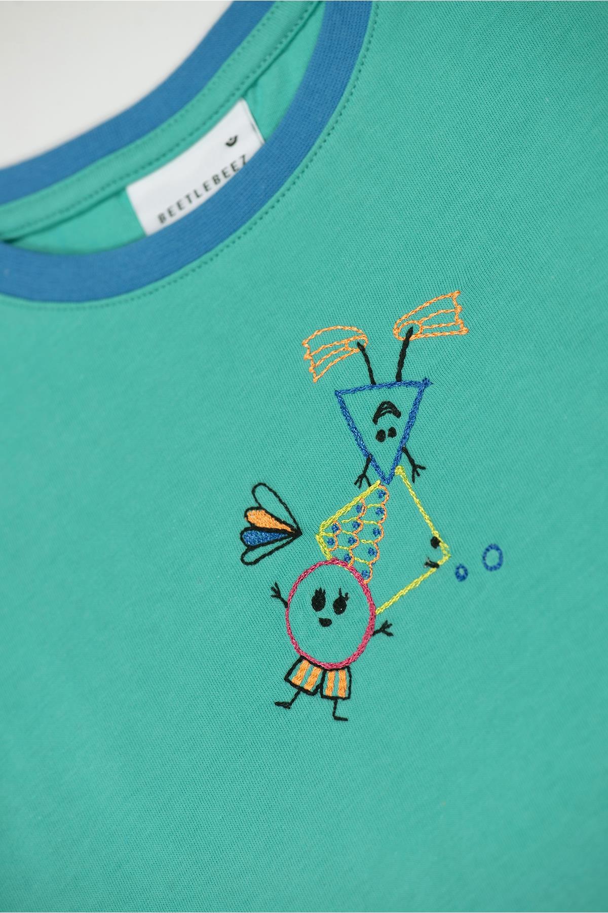 Beetlebeez / Geometric Bubbles T-Shirt Kısa Kollu Nakışlı Çocuk T-Shirt - (Mavi Ribana) Mint