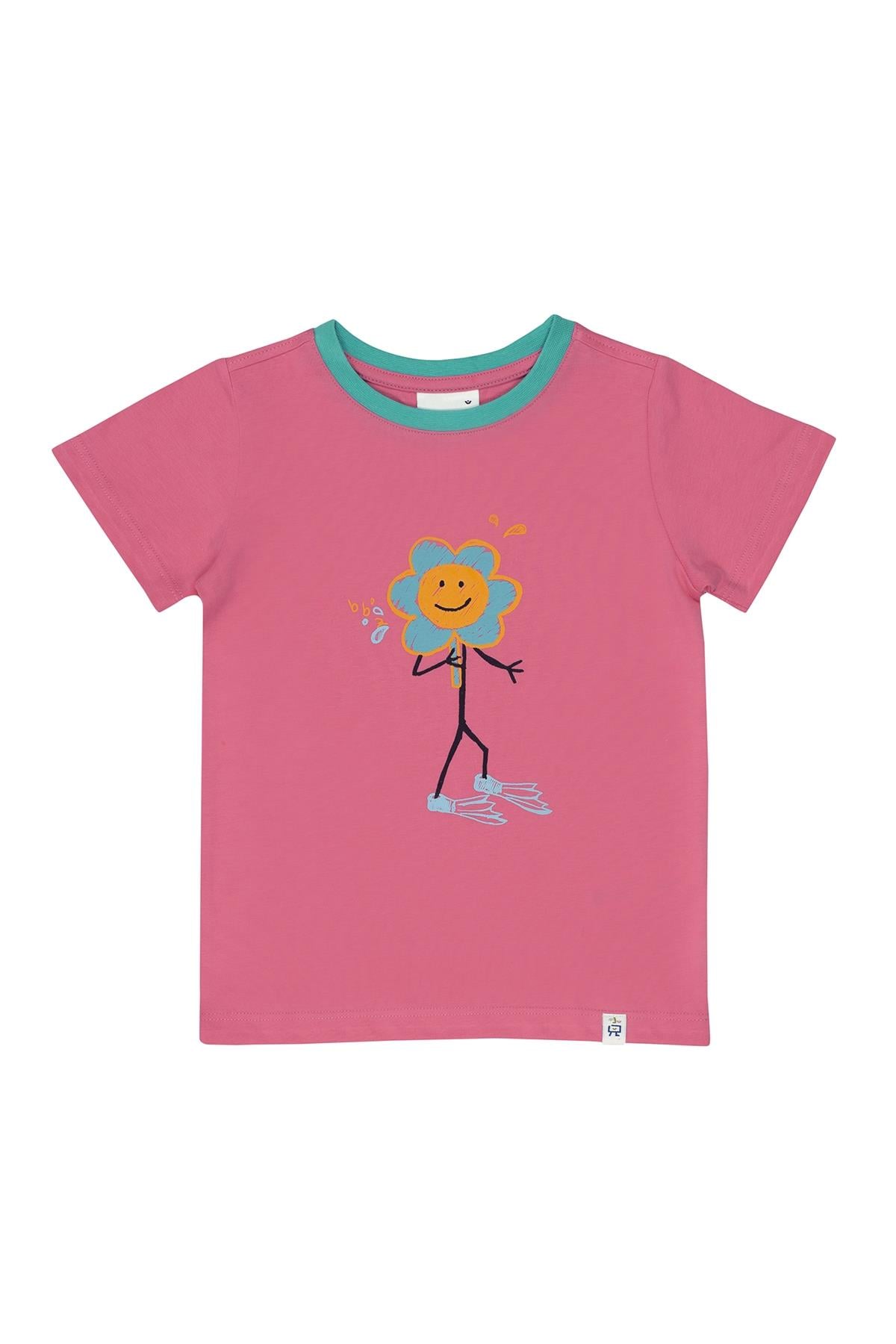 Beetlebeez / Happy Flippers T-Shirt Kısa Kollu Baskılı Çocuk T-Shirt -  (Mint Ribanalı) Pembe
