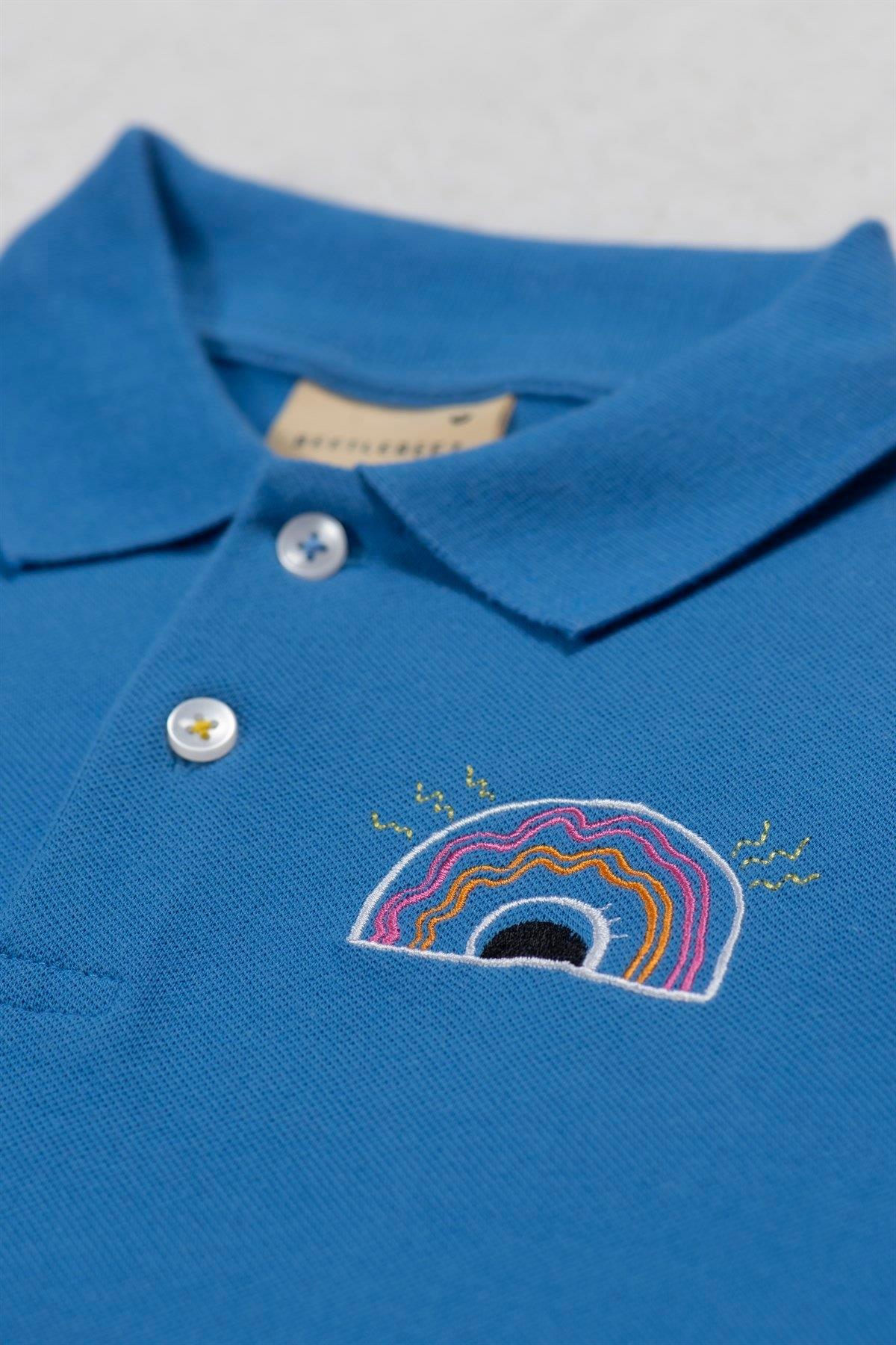 Beetlebeez / Happy Rainbow Kısa Kollu Çocuk Polo Yaka T-shirt Mavi