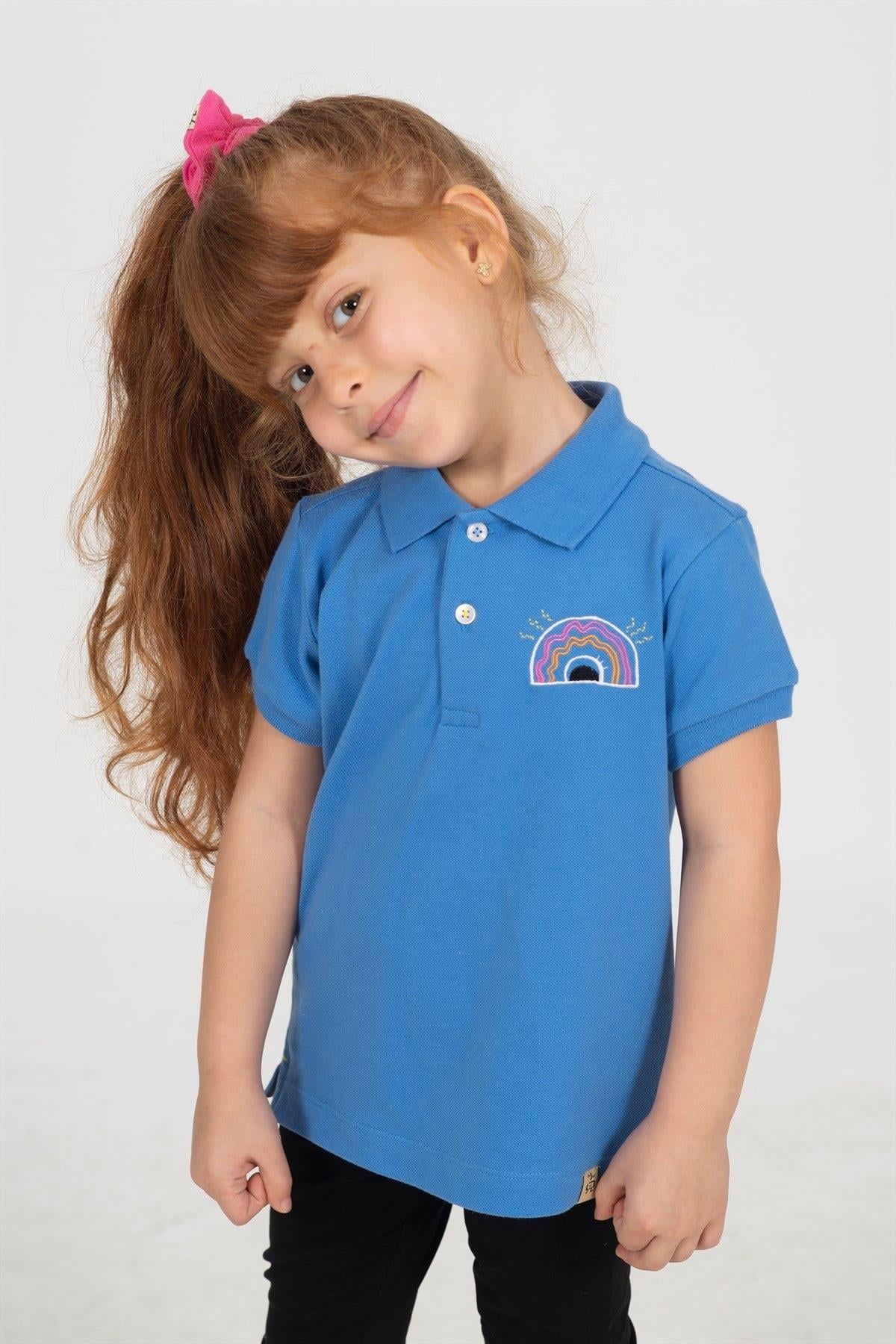 Beetlebeez / Happy Rainbow Kısa Kollu Çocuk Polo Yaka T-shirt Mavi