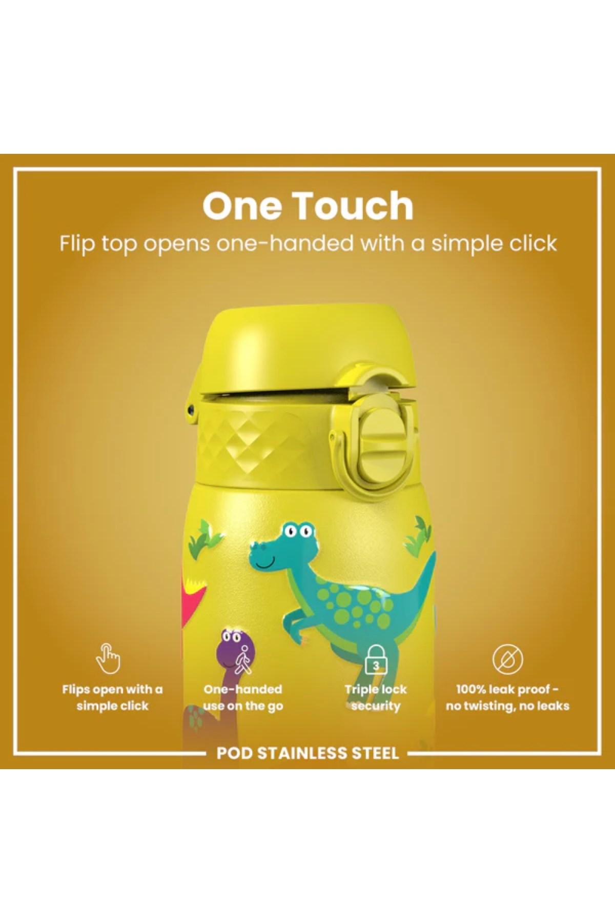 ION8 - Paslanmaz Çelik Çocuk Suluk - Dinozorlar - 400 ml - Sızdırmaz Çok Renkli
