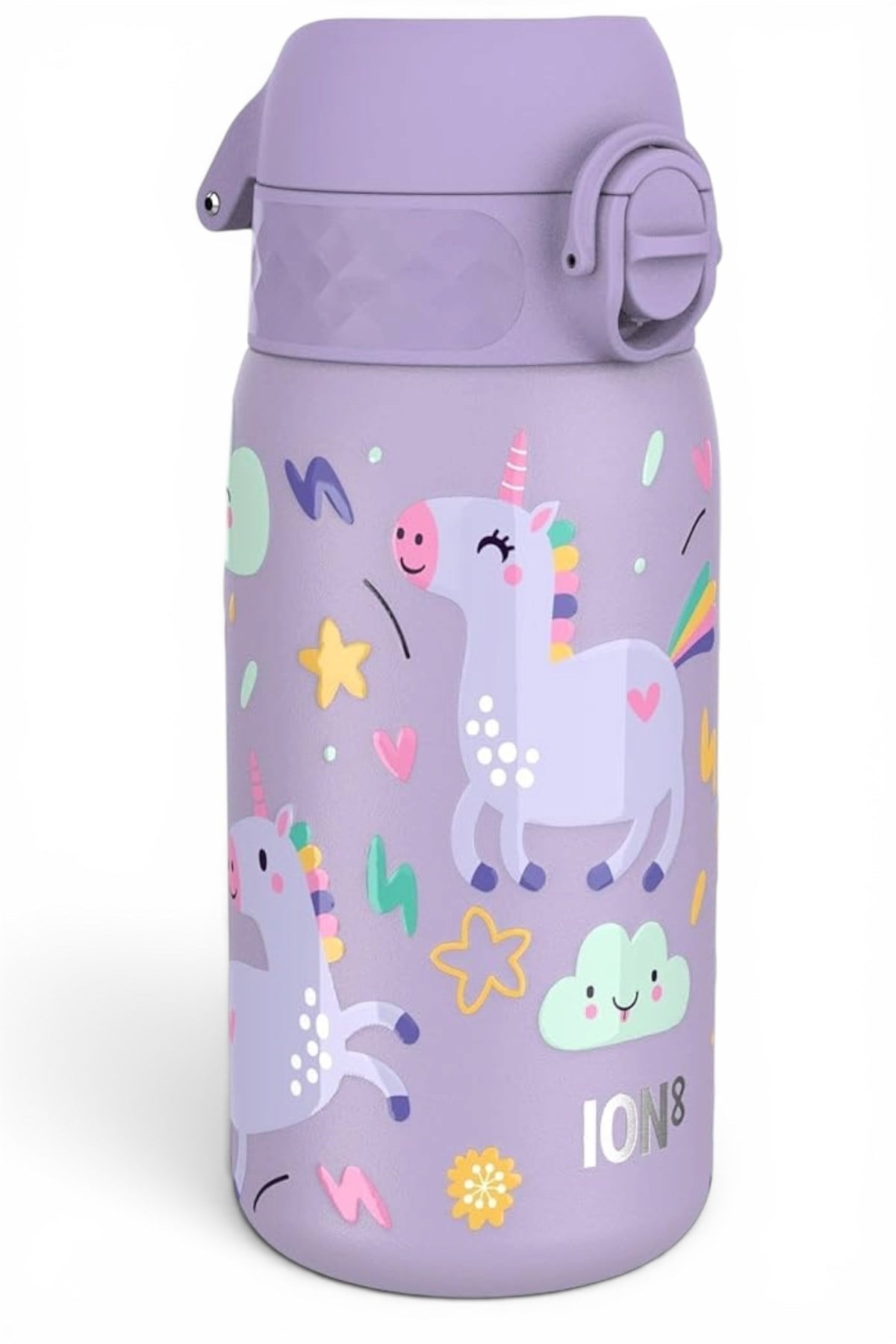 ION8 - Paslanmaz Çelik Çocuk Suluk - Mor Unicorn - 400 ml - Sızdırmaz Çok Renkli