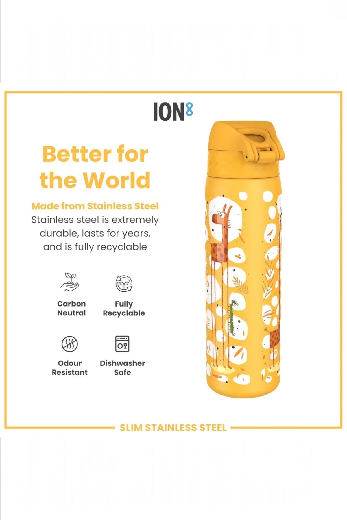 ION8 - Paslanmaz Çelik İnce Suluk - Zürafalar - 600 ml - Sızdırmaz Çok Renkli