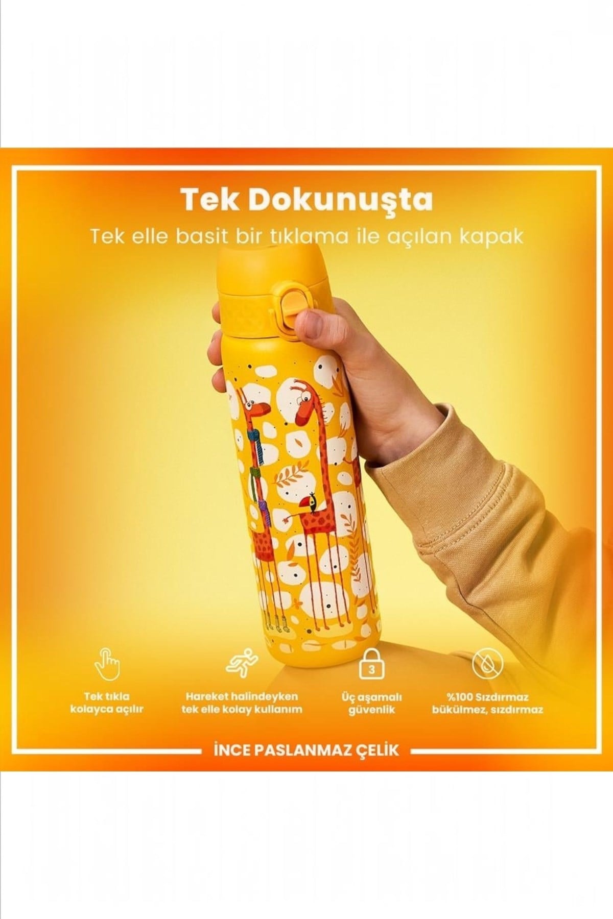 ION8 - Paslanmaz Çelik İnce Suluk - Zürafalar - 600 ml - Sızdırmaz Çok Renkli