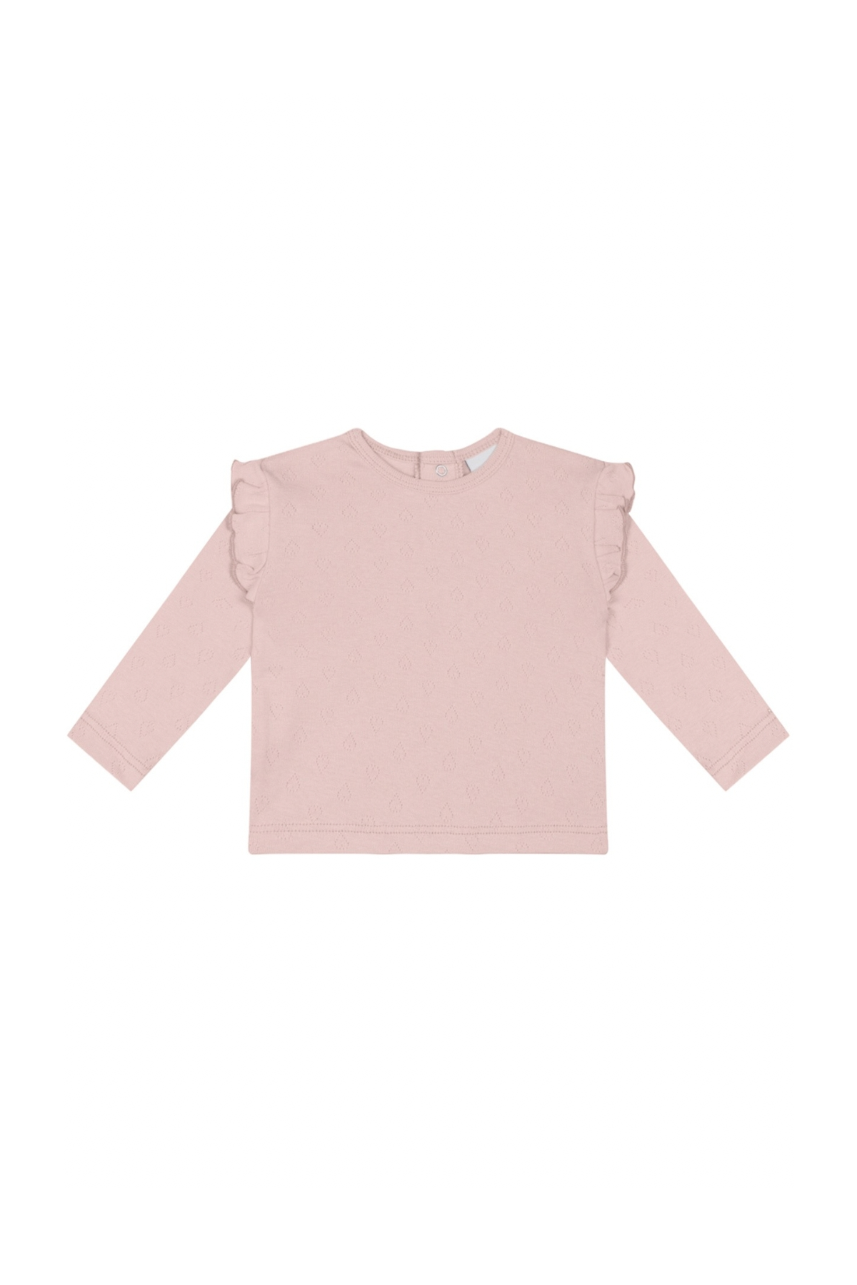 Kalp Jakar Fırfırlı Uzun Kollu Tshirt Pembe