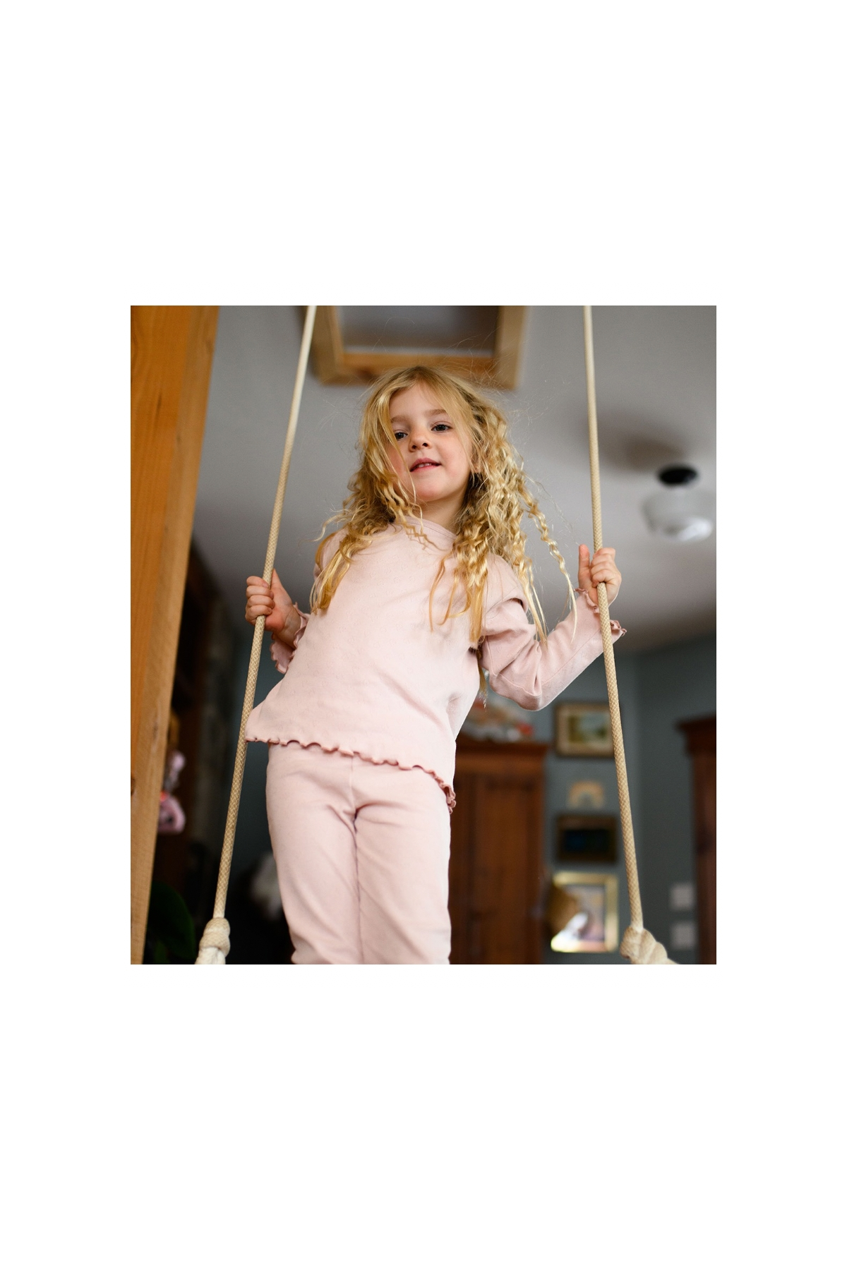 Antebies / Kalp Jakar Uzun Kollu Pijama Takımı Pembe