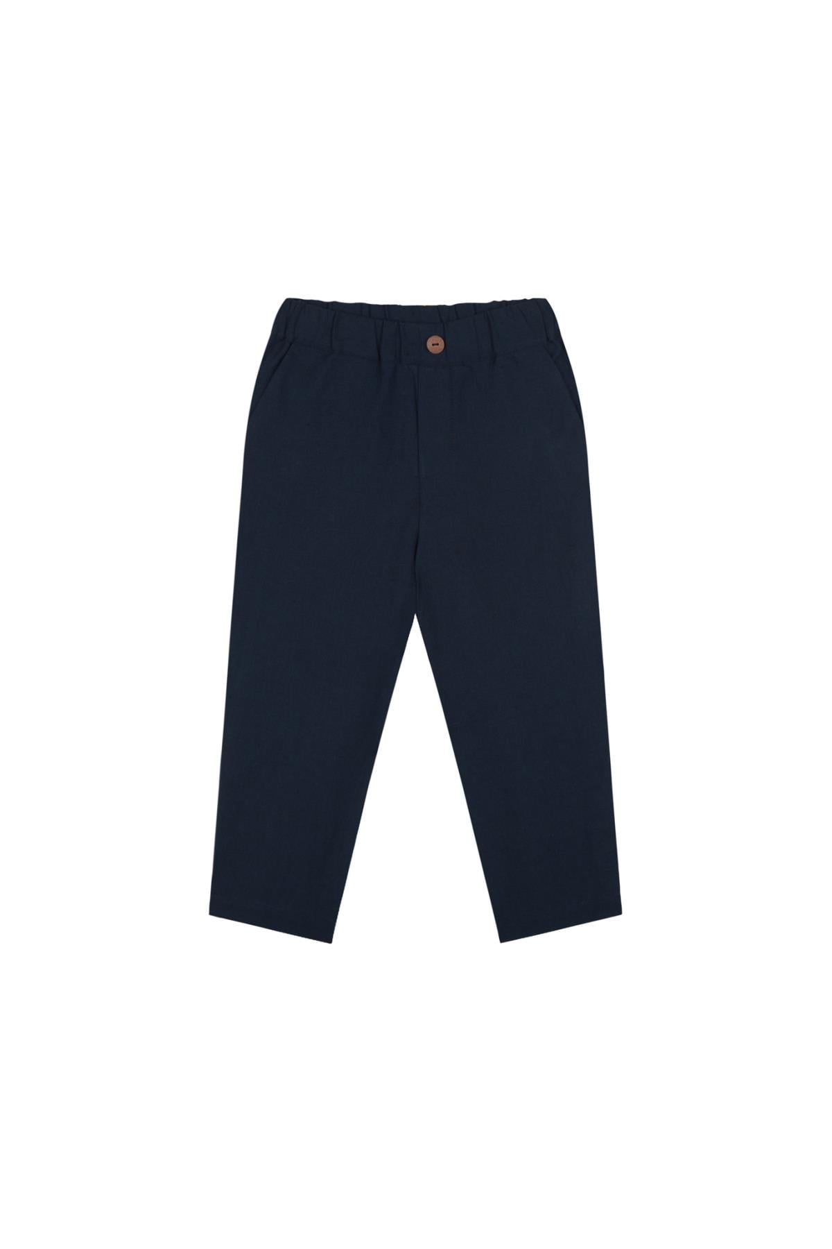 Lacivert  Keten Poplin Pantolon Lacivert