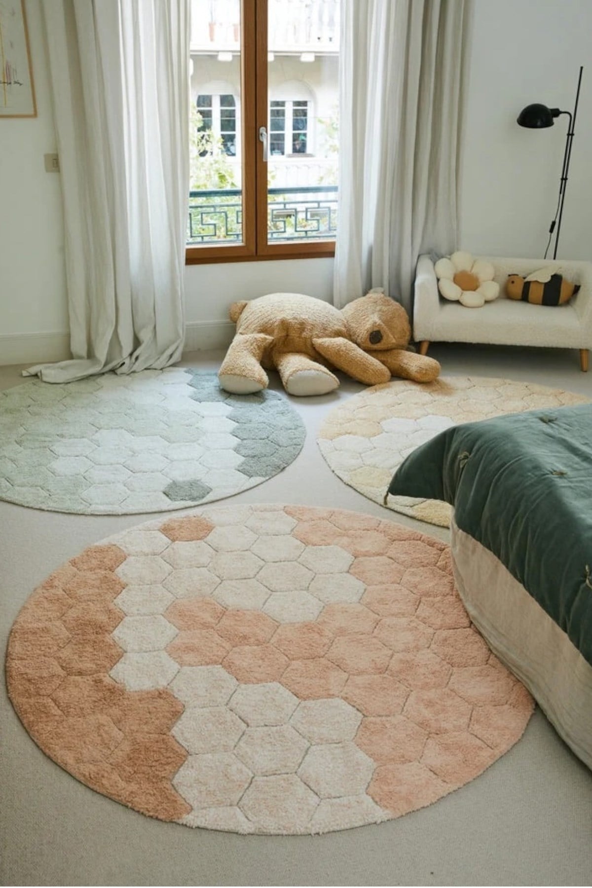 Lorena Canals / Halı, Round Honeycomb Rose Pembe