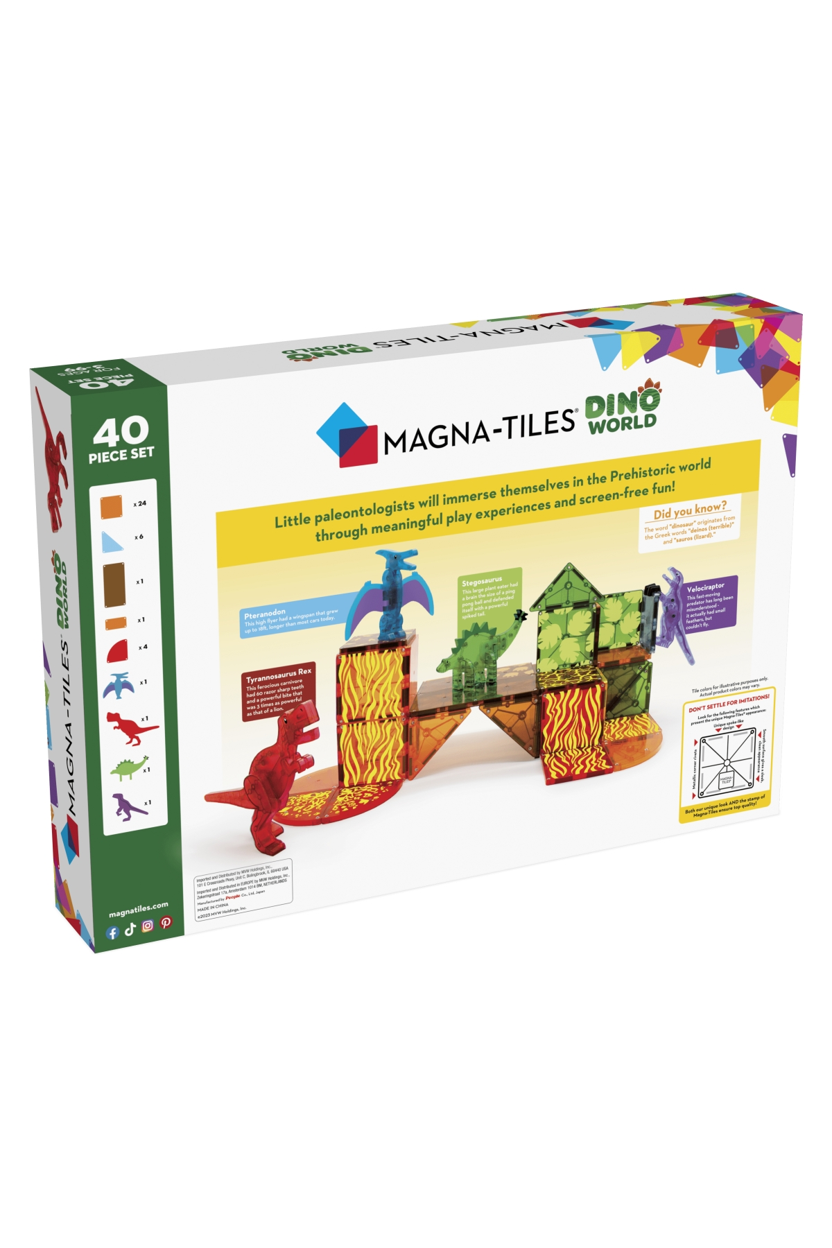 MagnaTiles - Dinozor Dünyası - 40 Parça Çok Renkli