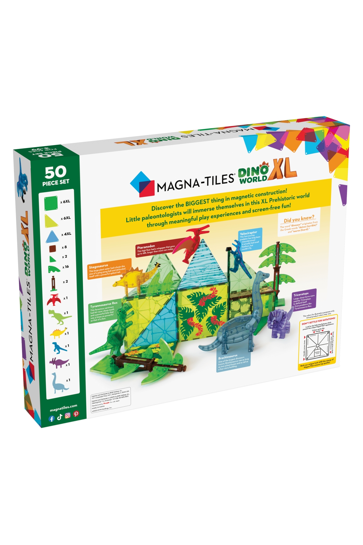 MagnaTiles Dinozor Dünyası - 50 Parça - XL Çok Renkli