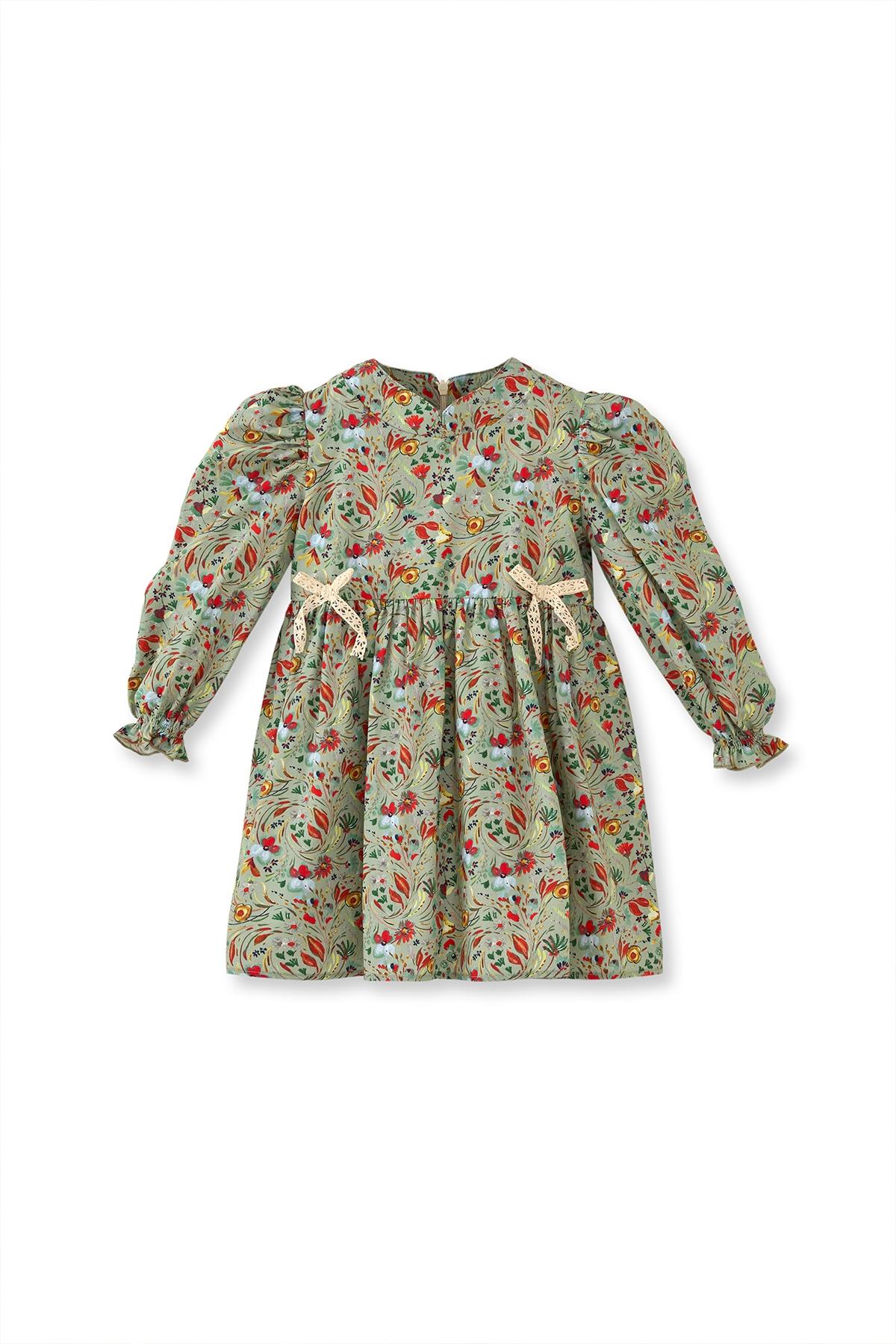 Maya Luca / Bow Long Sleeve Dress (Green) Çok Renkli