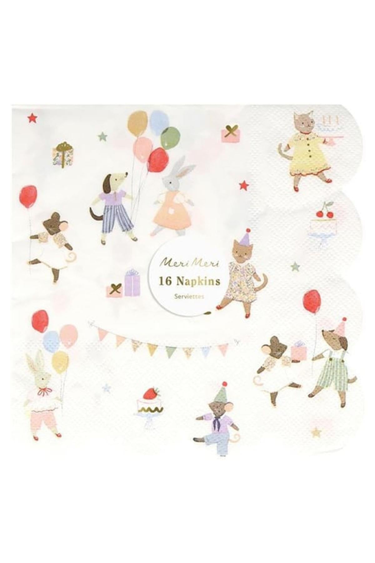 Meri Meri - Animal Friends Peçete - L - 16 Adet Çok Renkli