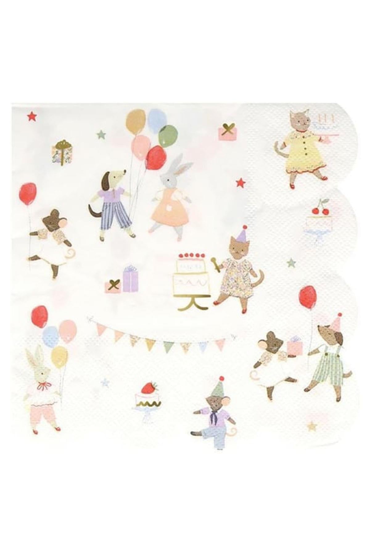 Meri Meri - Animal Friends Peçete - L - 16 Adet Çok Renkli