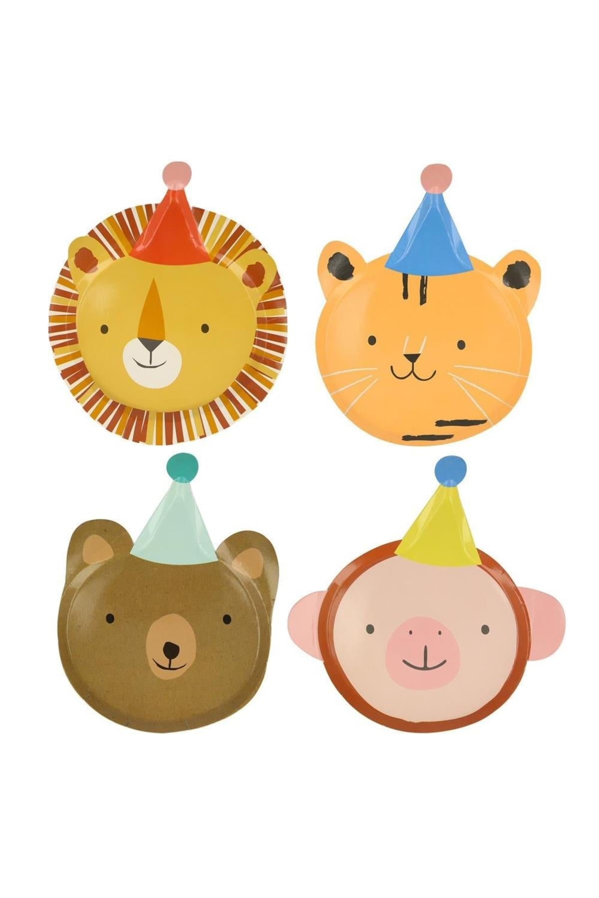 Meri Meri - Animal Parade Die Cut Plates - Hayvan geçit Töreni Tabaklar (8li) Çok Renkli