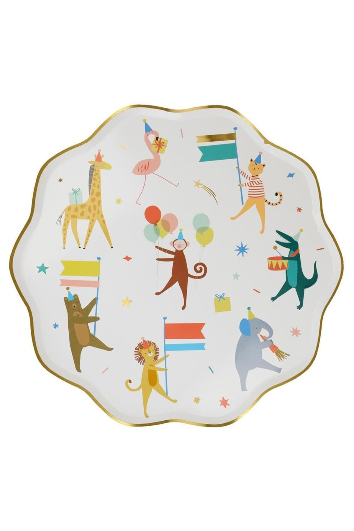 Meri Meri - Animal Parade Dinner Plates - Hayvan Geçit Töreni Tabaklar (L) (8'li) Çok Renkli