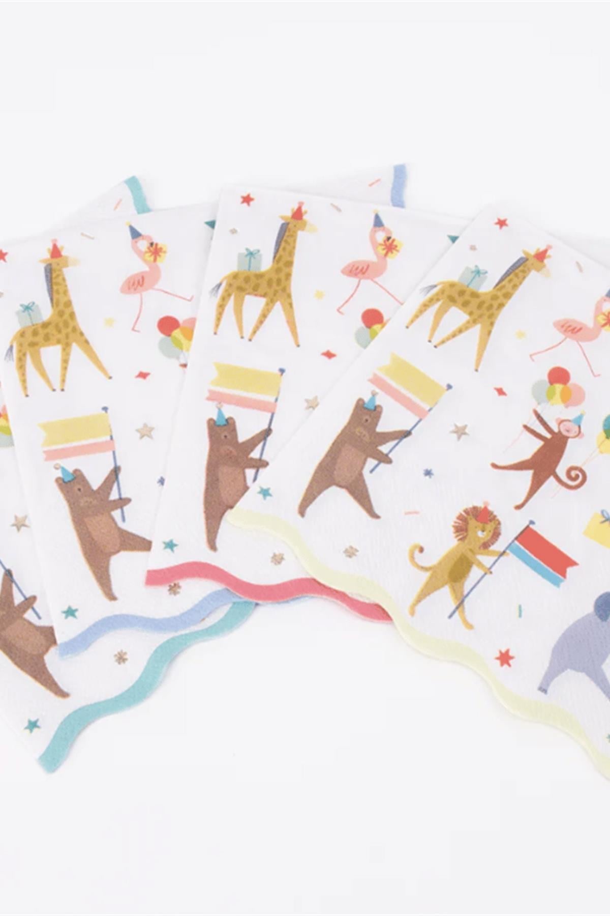 Meri Meri - Animal Parade Large Napkins - Hayvanlar Geçit Töreni Peçeteler (16lı) Çok Renkli