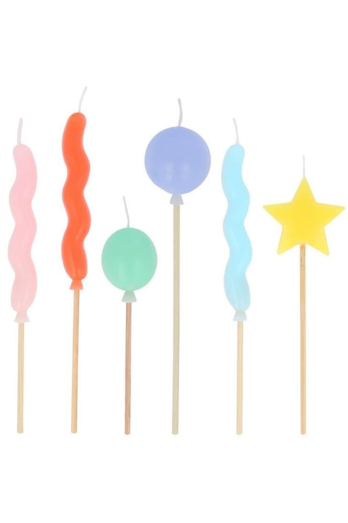 Meri Meri - Balon Mumlar - 6 Adet Çok Renkli