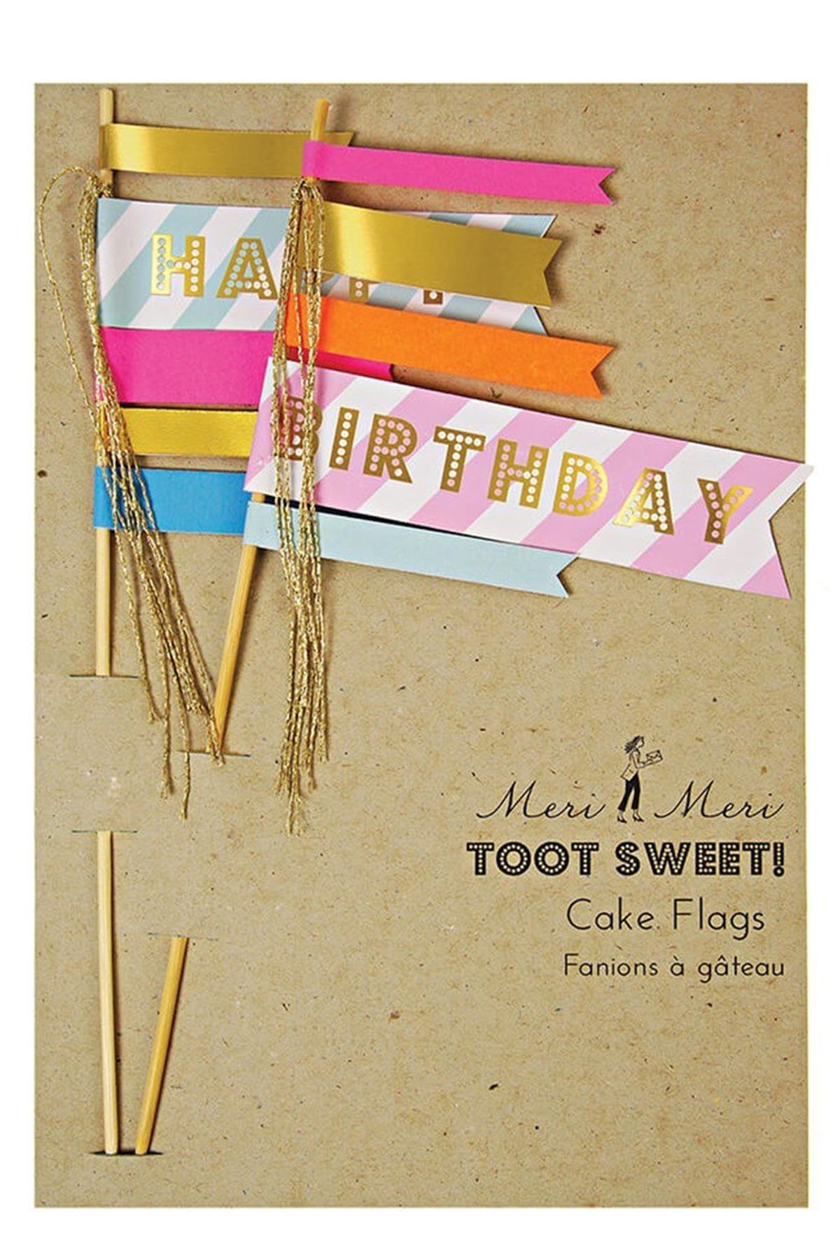 Meri Meri - Birthday Flag Cake Toppers - Birthday Bayraklı Pasta Süsü Çok Renkli