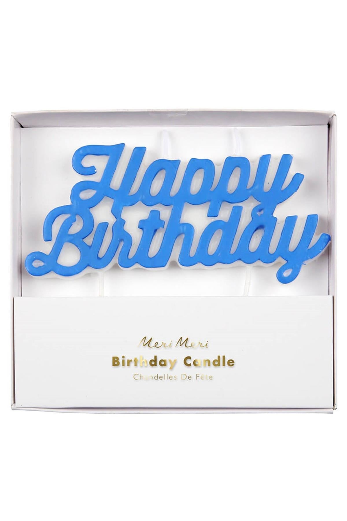 Meri Meri - Blue Happy Birthday Candle - Happy Birthday Mavi Mum Çok Renkli