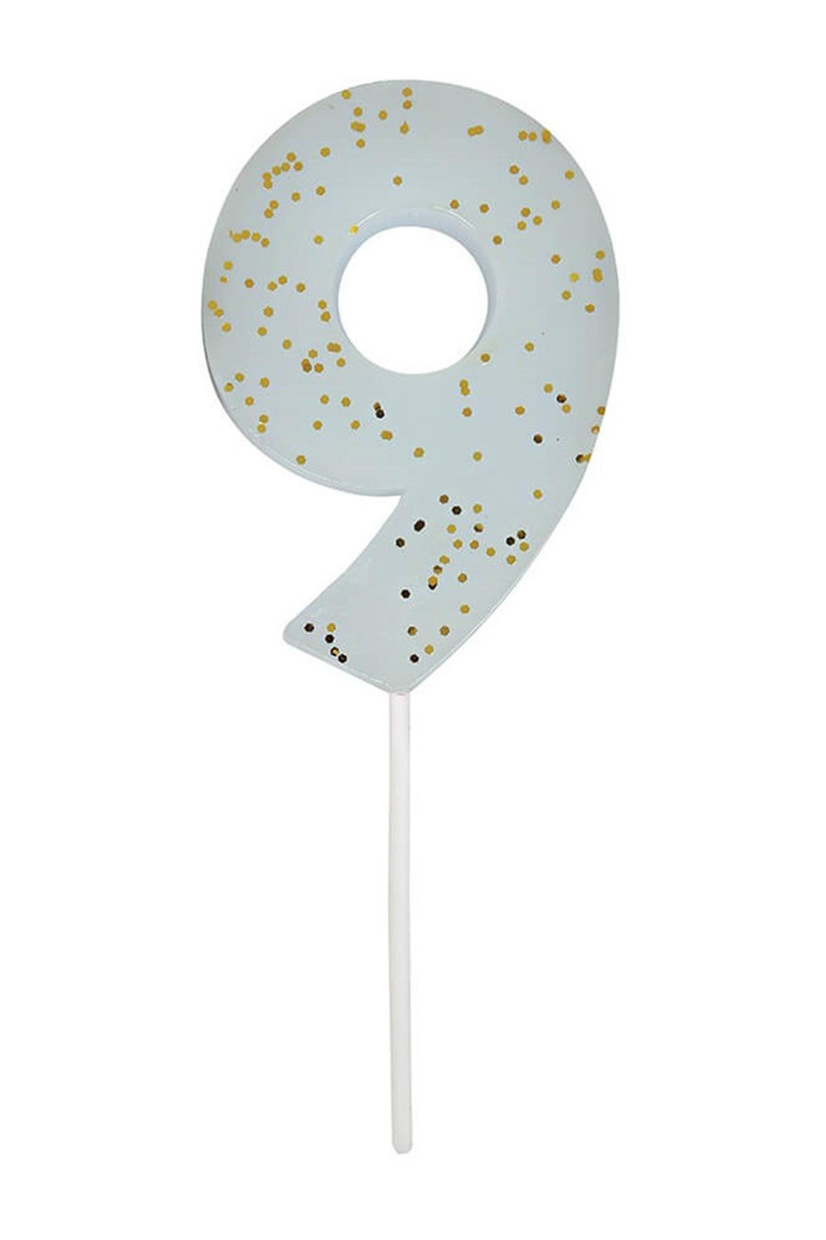 Meri Meri - Blue Number 9 Candle - 9 Numara Mavi Mum Çok Renkli