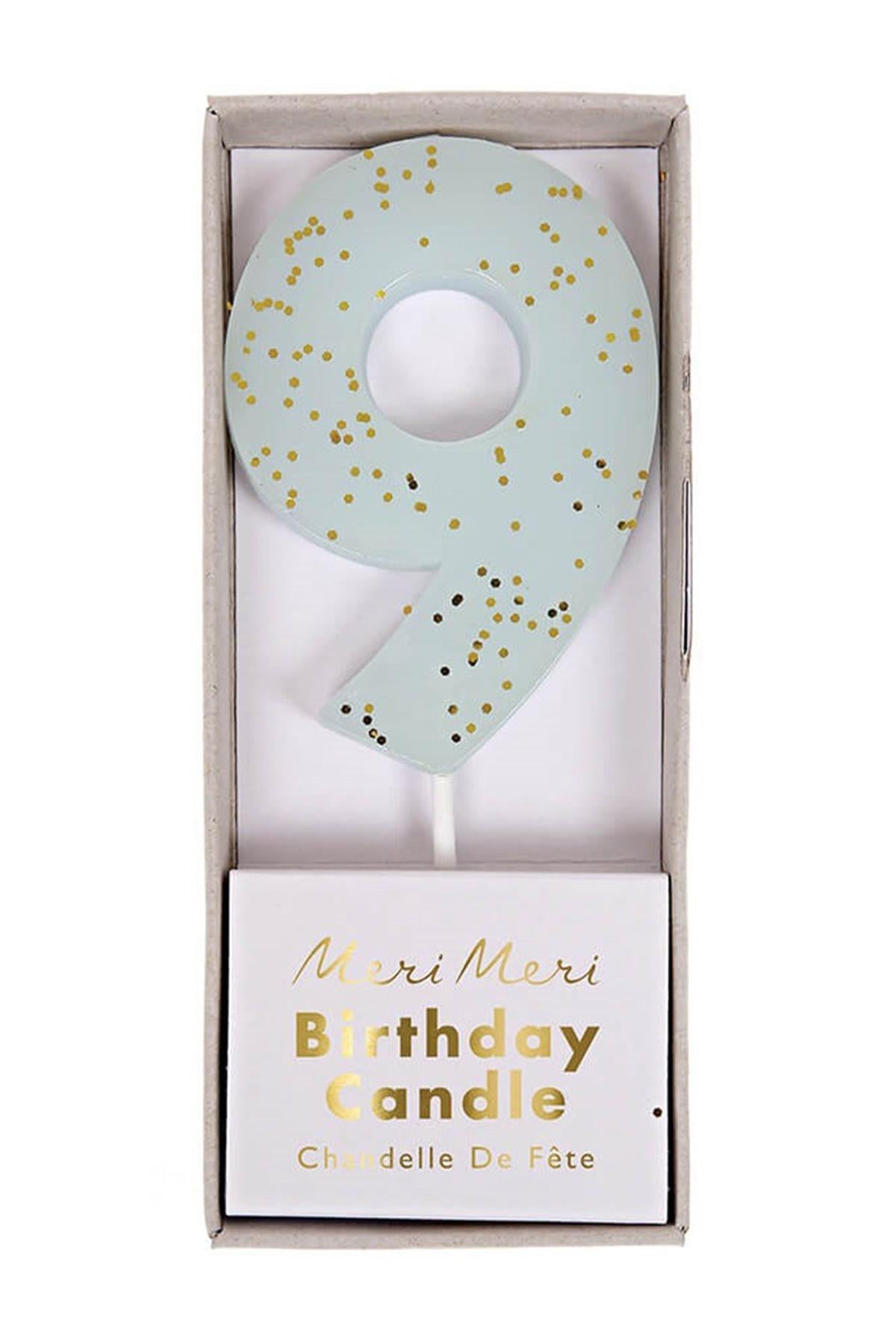 Meri Meri - Blue Number 9 Candle - 9 Numara Mavi Mum Çok Renkli