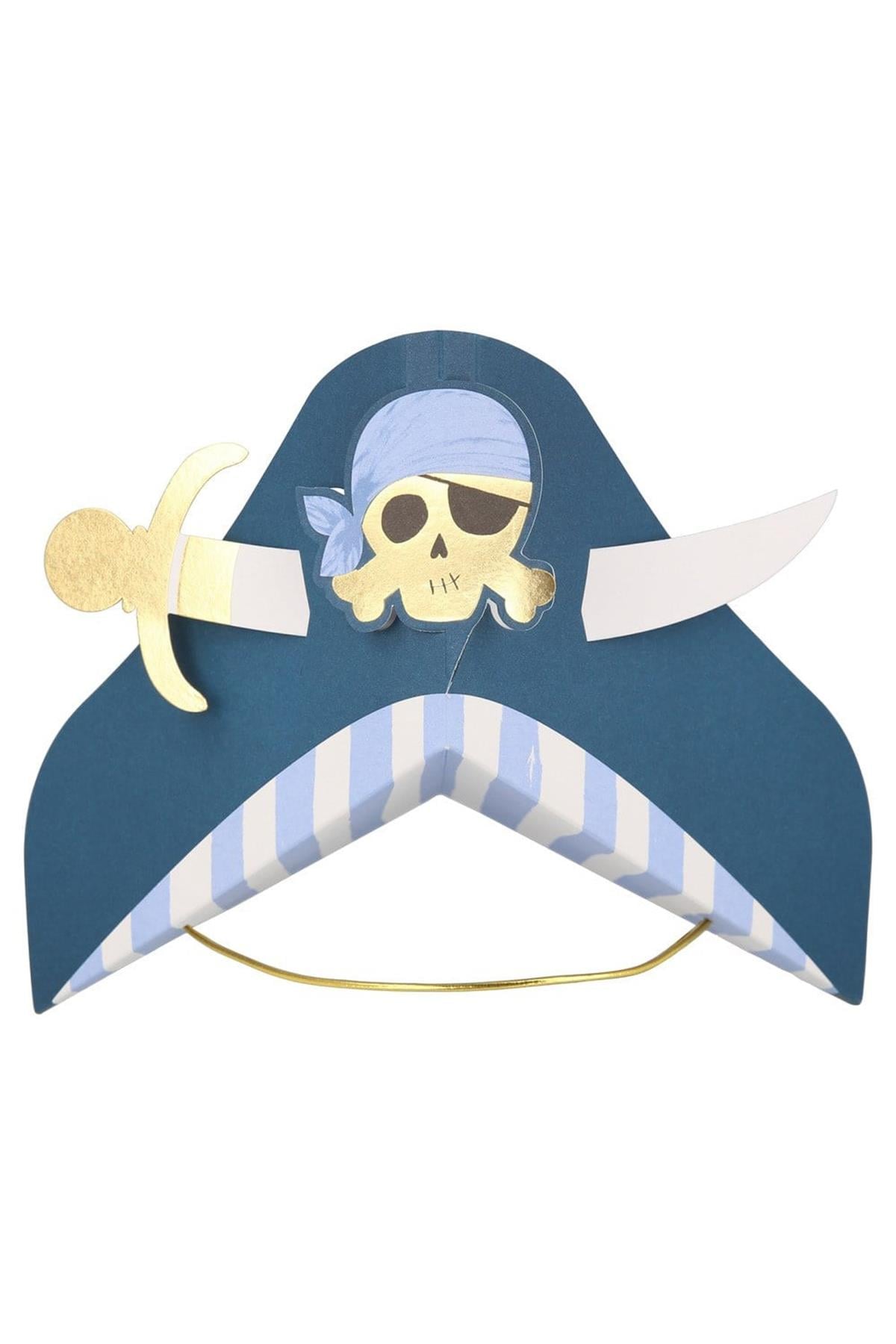 Meri Meri - Blue Pirate Party Hats - Korsan Parti Şapkaları - 8li Çok Renkli