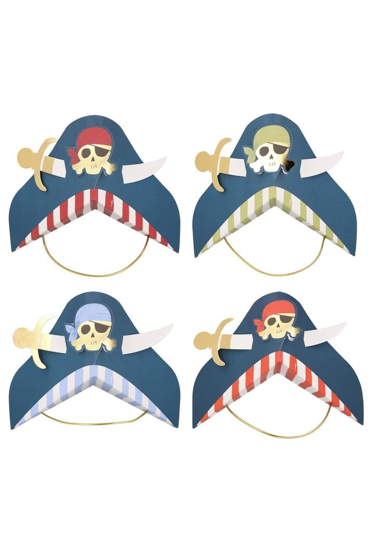 Meri Meri - Blue Pirate Party Hats - Korsan Parti Şapkaları - 8li Çok Renkli