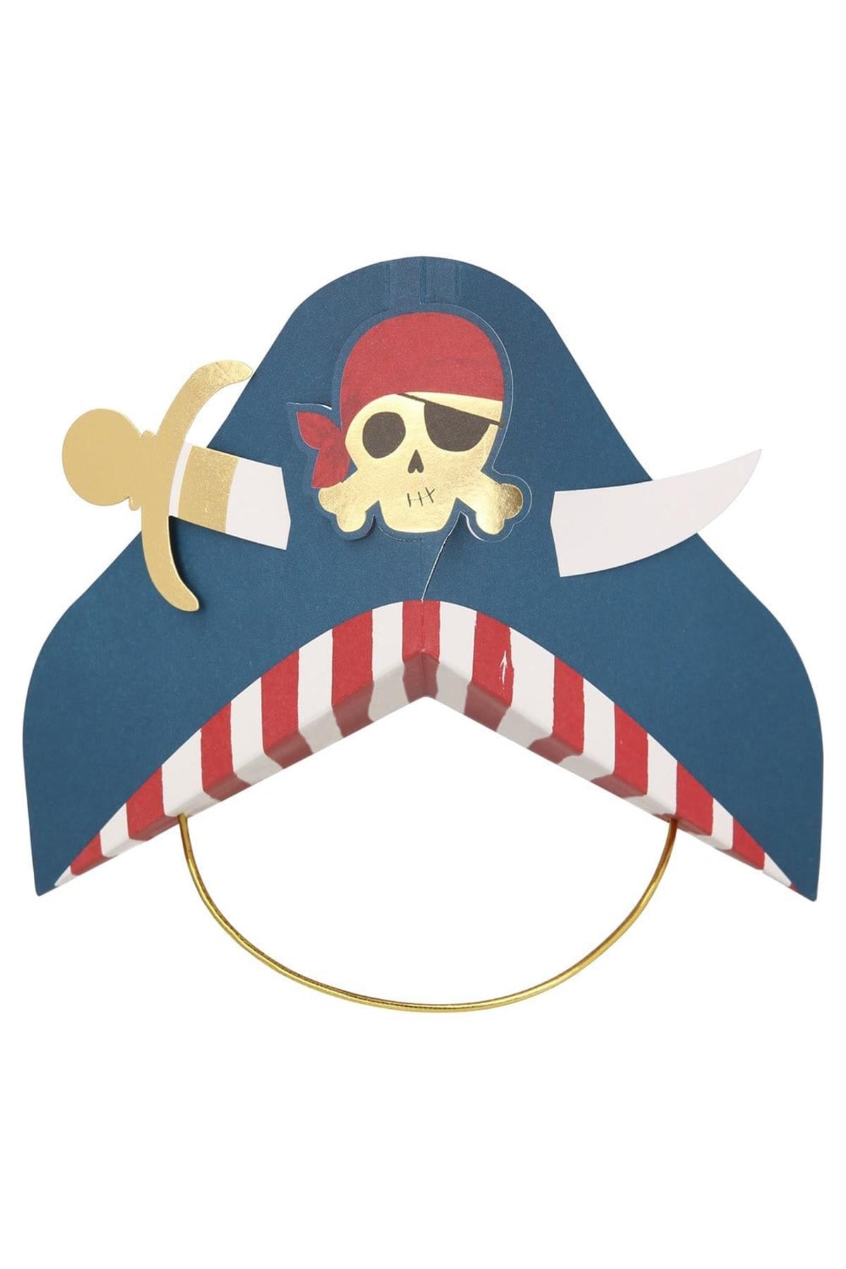 Meri Meri - Blue Pirate Party Hats - Korsan Parti Şapkaları - 8li Çok Renkli