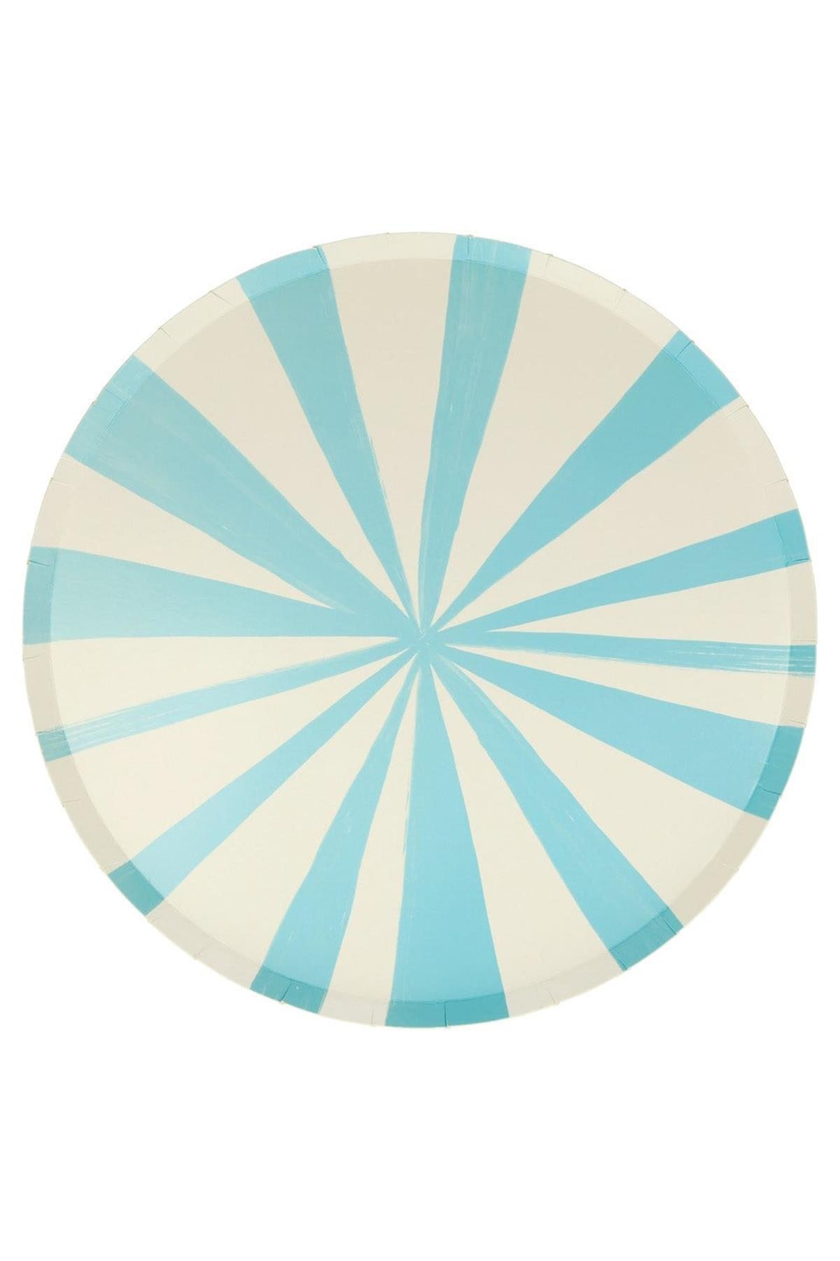 Meri Meri - Blue Stripe Plates - Mavi Çizgili Tabaklar - S - 8li Çok Renkli