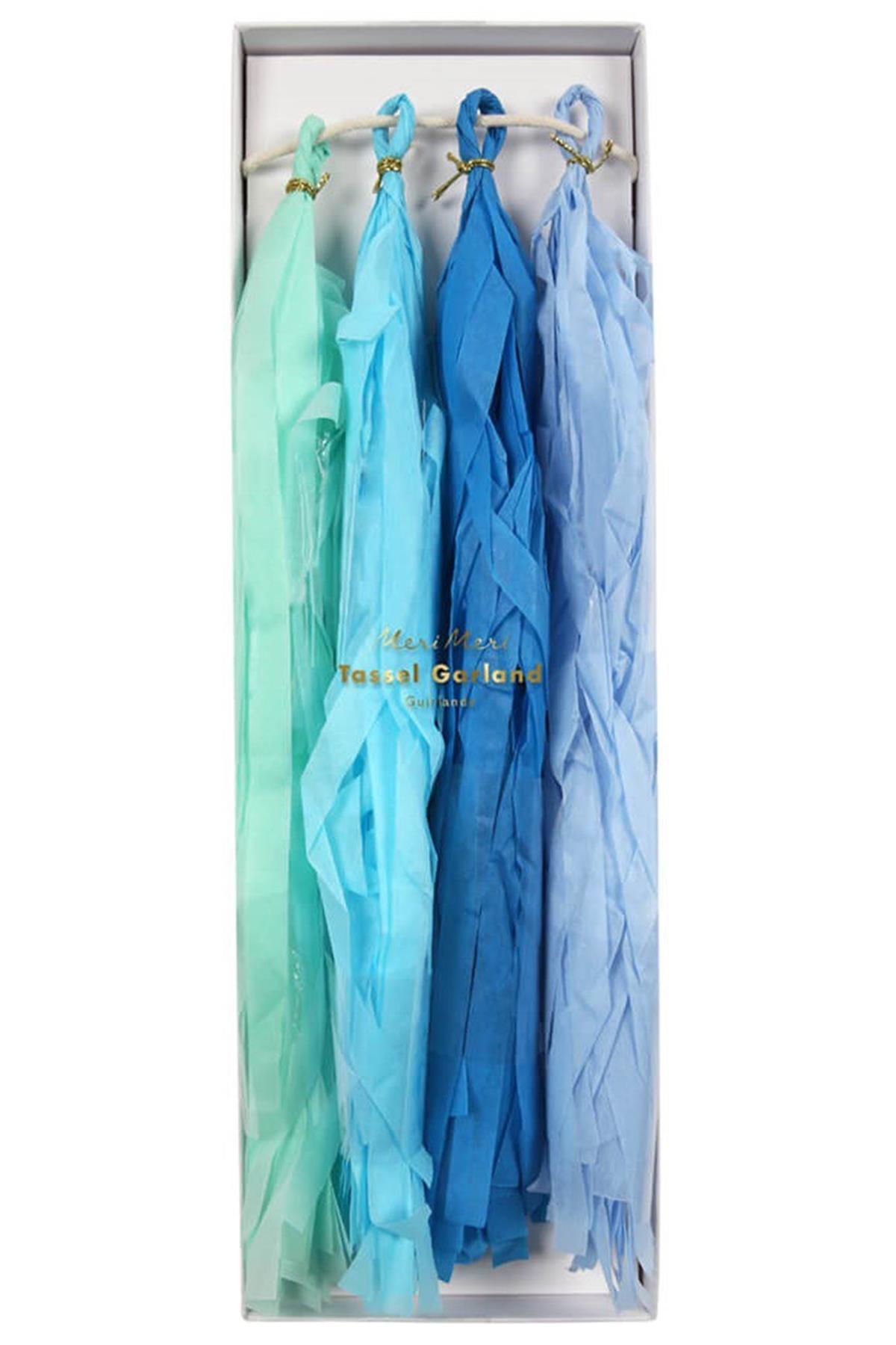 Meri Meri - Blue Tassel Garland - Mavi Püsküllü Asılan Süs Çok Renkli
