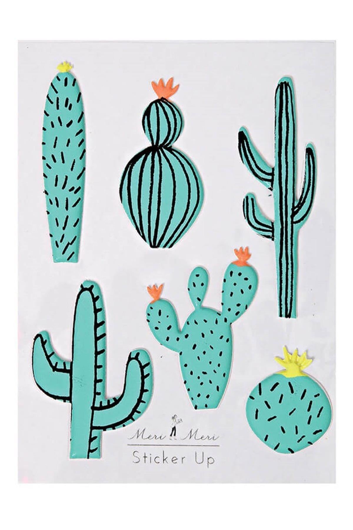 Meri Meri - Cactus Puffy Stickers - Kaktüs Kabartmalı Çıkartmalar Çok Renkli