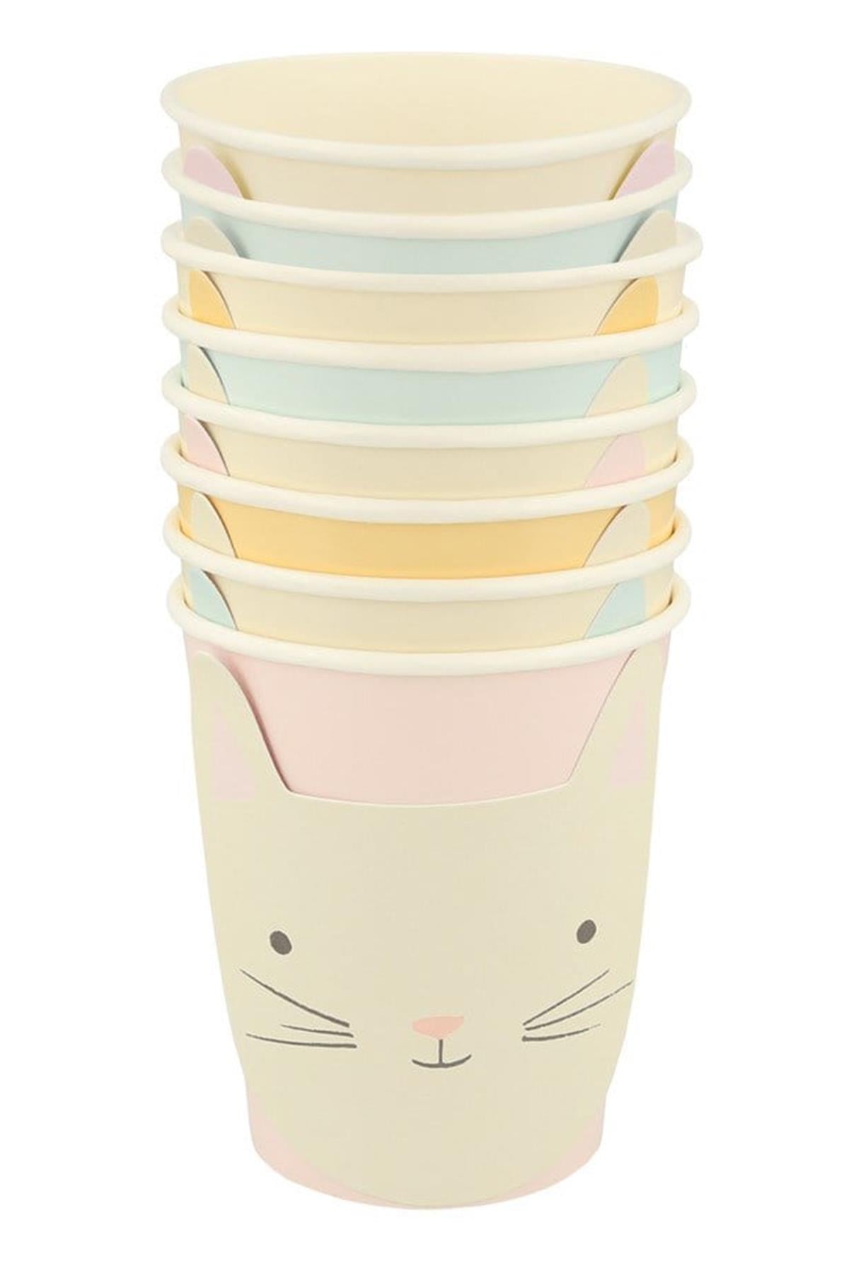 Meri Meri - Cat Cups - Kedi Bardaklar - 8li Çok Renkli