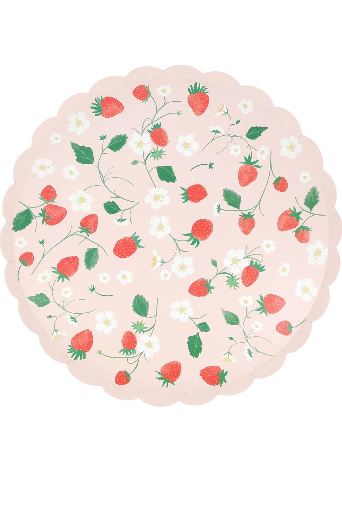 Meri Meri - Çilek Tabaklar - L - 8 Adet Çok Renkli