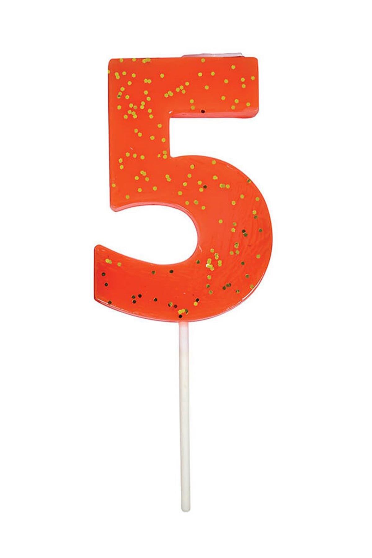 Meri Meri - Coral Number 5 Candle - 5 Numara Mercan Mum Çok Renkli