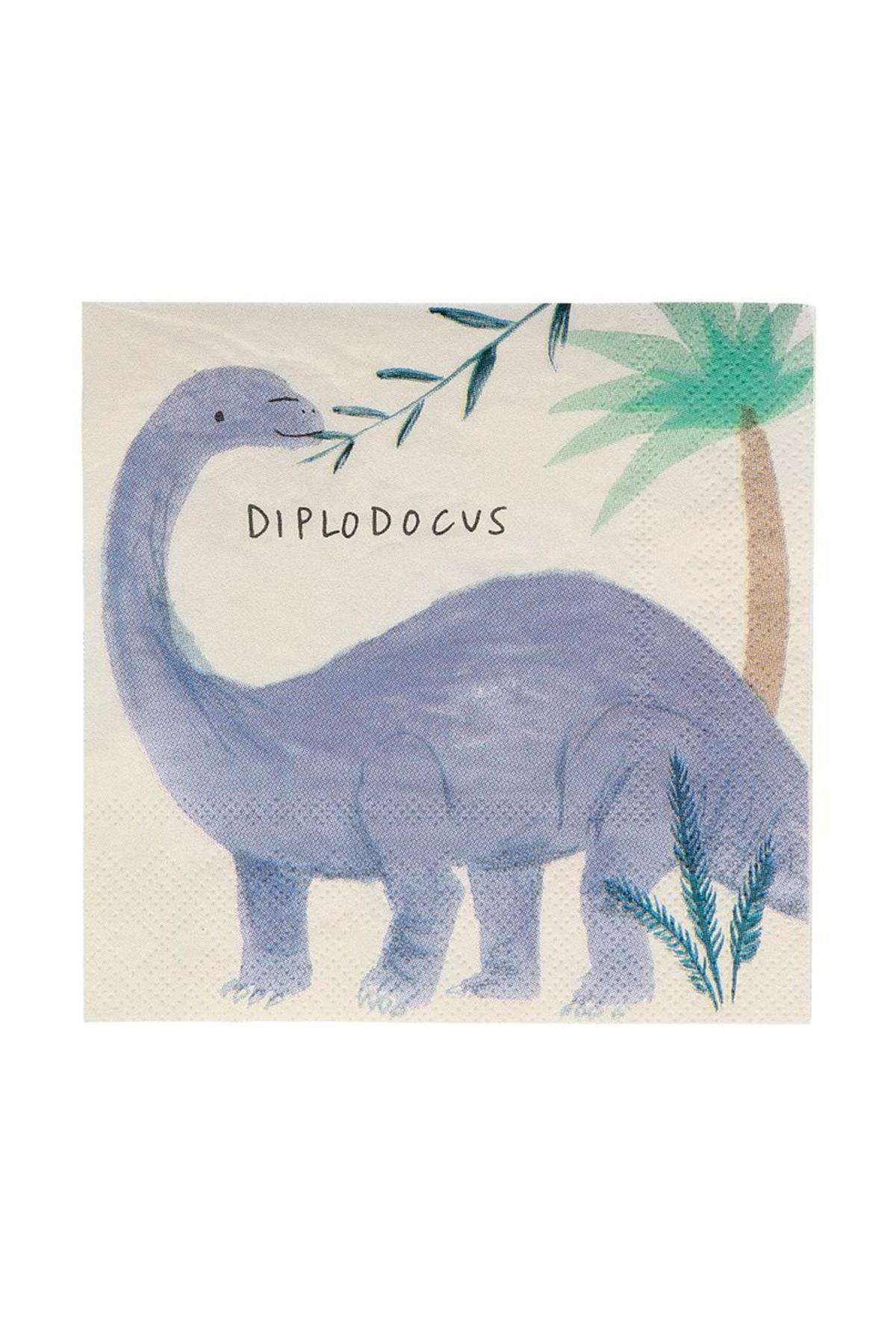 Meri Meri - Dinosaur Napkins - Dinozor Peçete - S - 16lı Çok Renkli