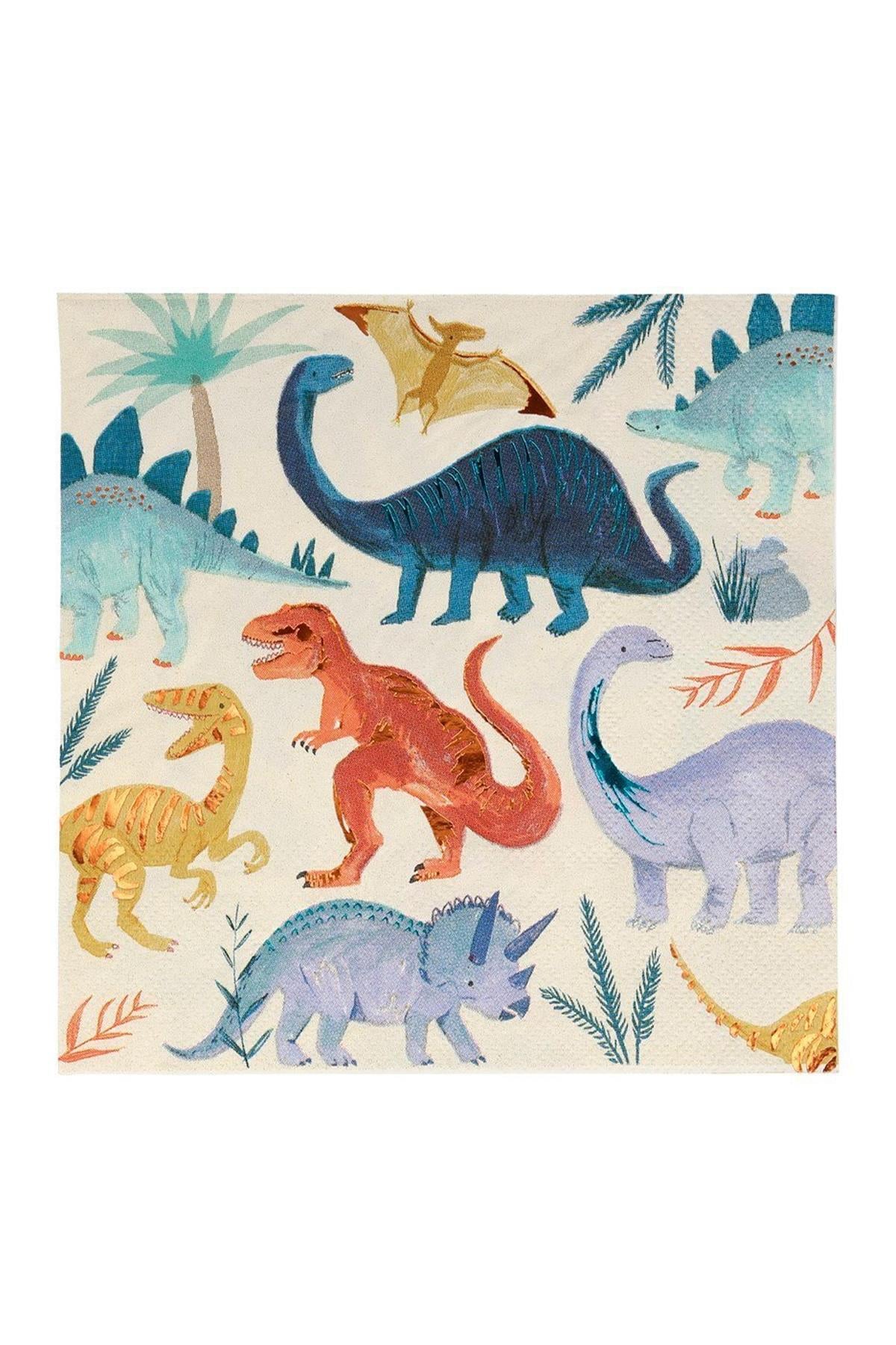 Meri Meri - Dinosaur Napkins - Dinozor Peçete - L - 16lı Çok Renkli