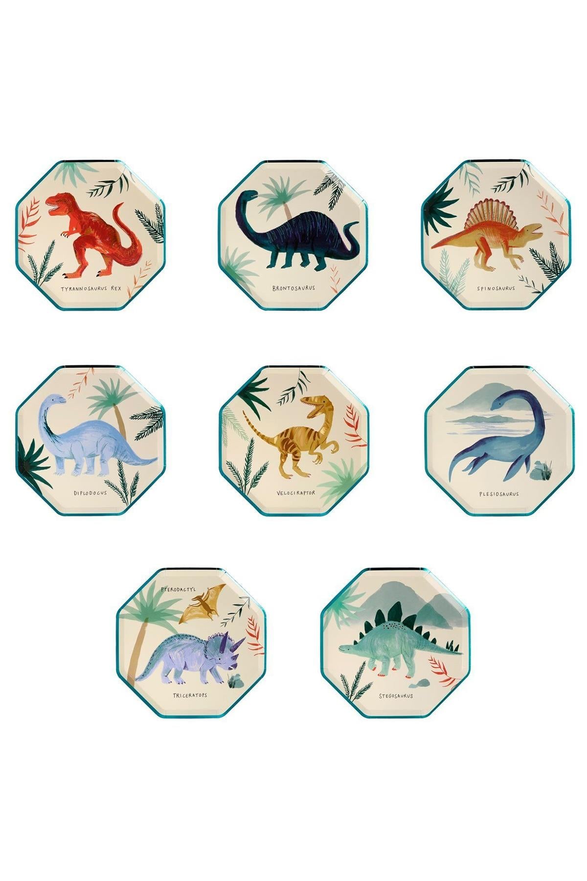 Meri Meri - Dinosaur Plates - Dinozor Tabak Çok Renkli
