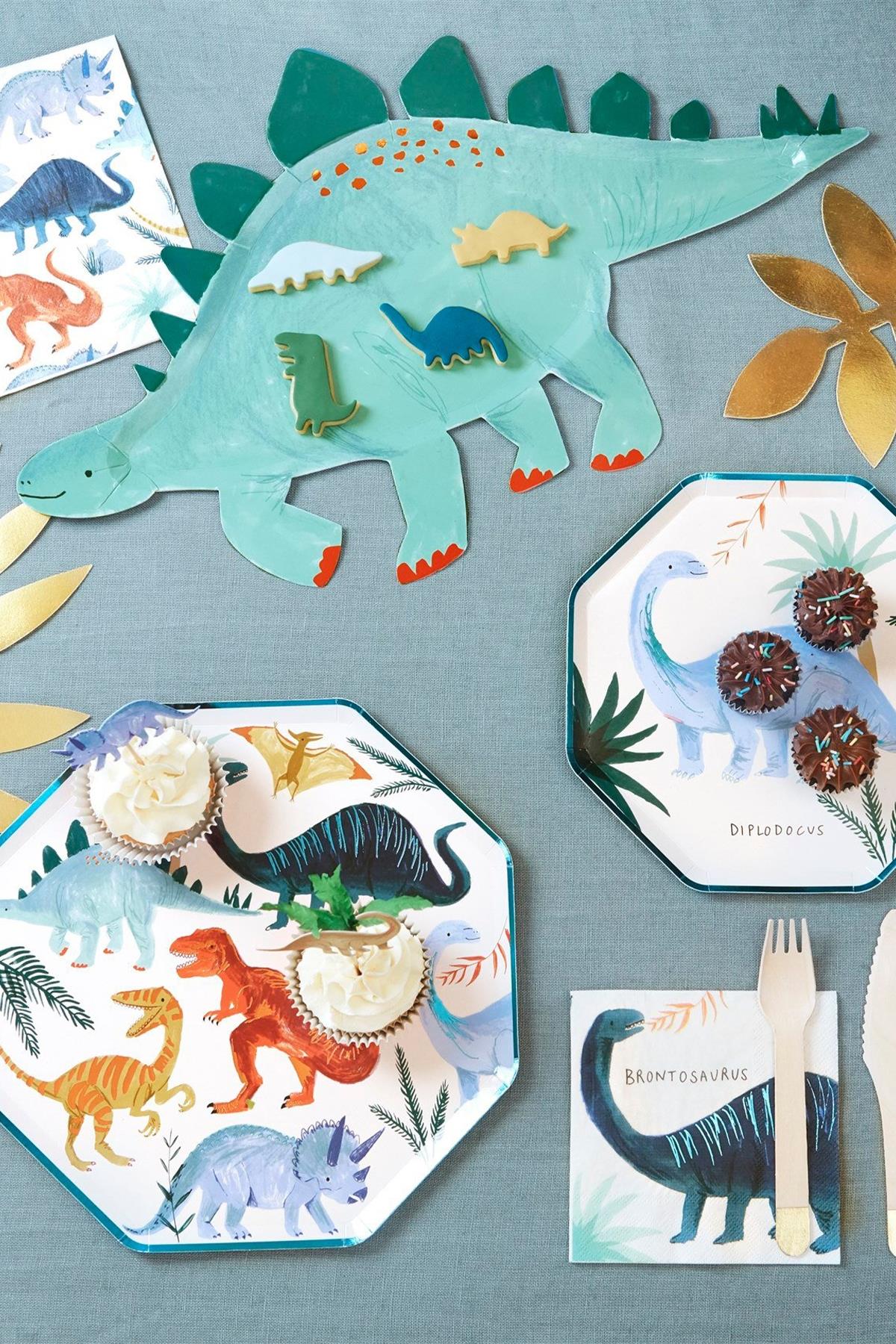 Meri Meri - Dinosaur Plates - Dinozor Tabak - 8li Çok Renkli