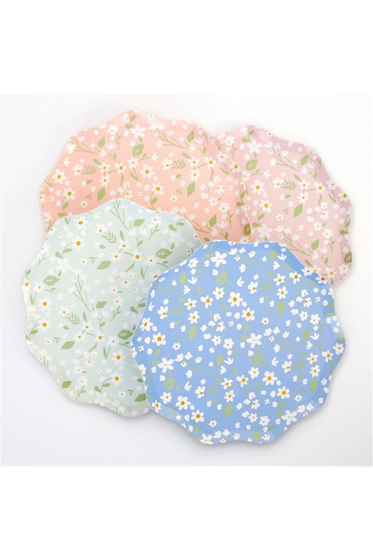 Meri Meri - Ditsy Floral Plates - Çiçekli Tabaklar - M - 12li Çok Renkli