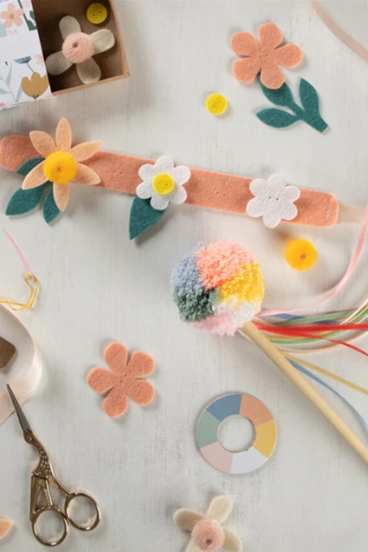 Meri Meri - Diy Headband & Wand - Çiçekli Baş Süsü & Değnek El İşi Seti Çok Renkli