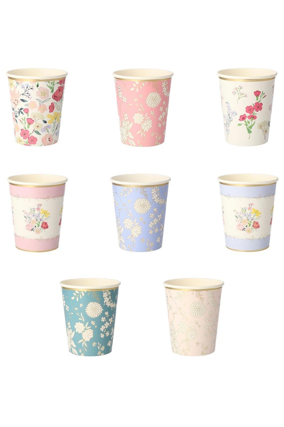 Meri Meri - English Garden Party Cups - English Garden Bardak - 8li Çok Renkli