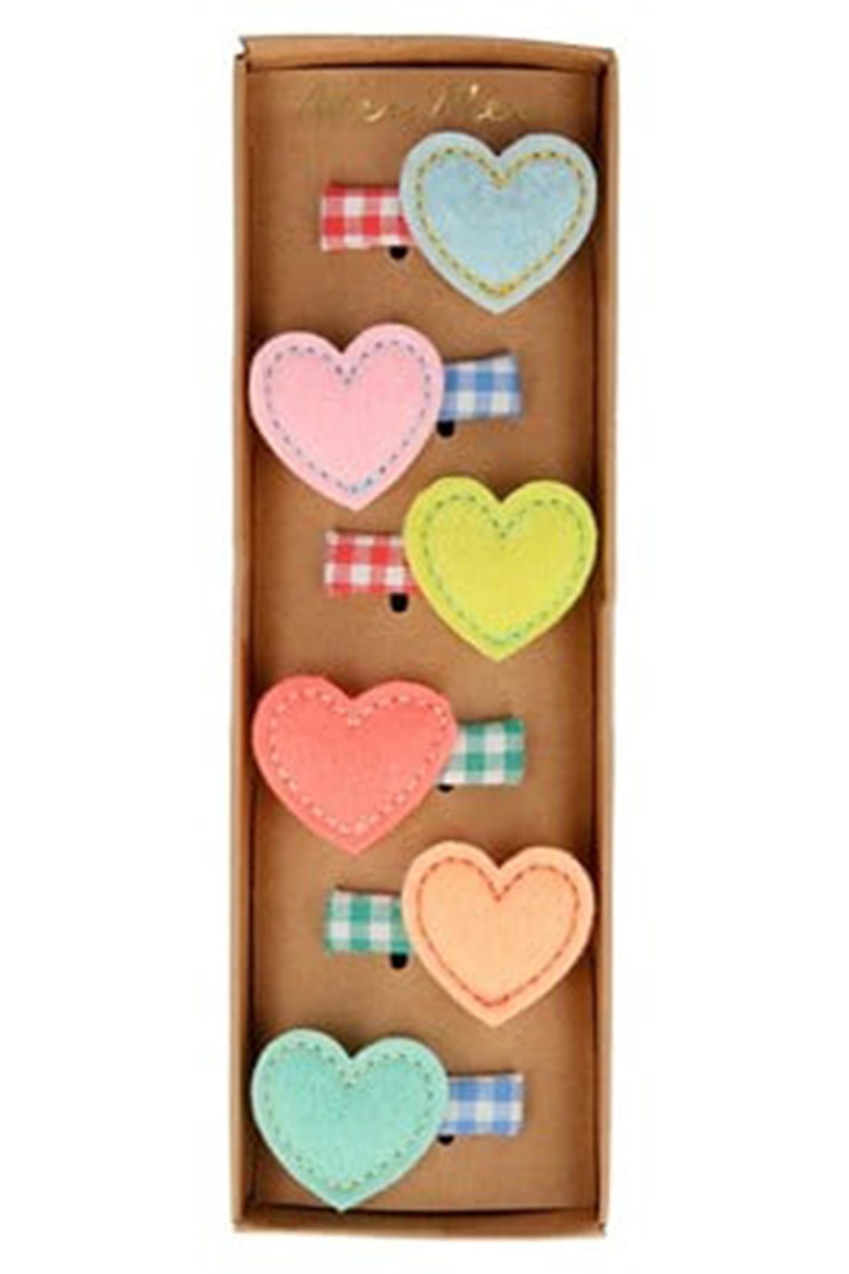 Meri Meri - Felt Heart Hair Clips - Kalp Tokalar - 6'lı Çok Renkli