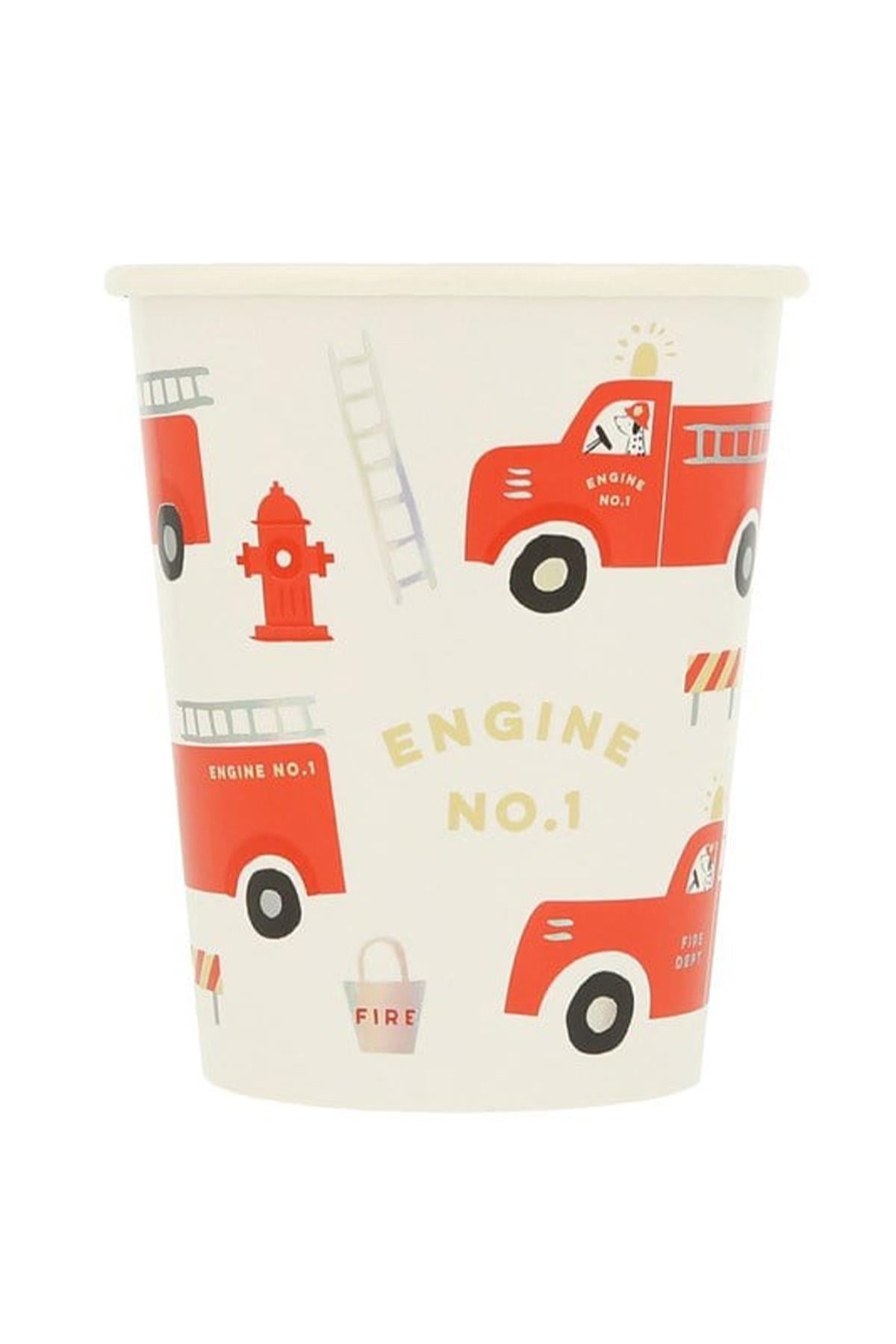 Meri Meri - Fire Truck Cups - İtfaiye Bardaklar - 8li Çok Renkli