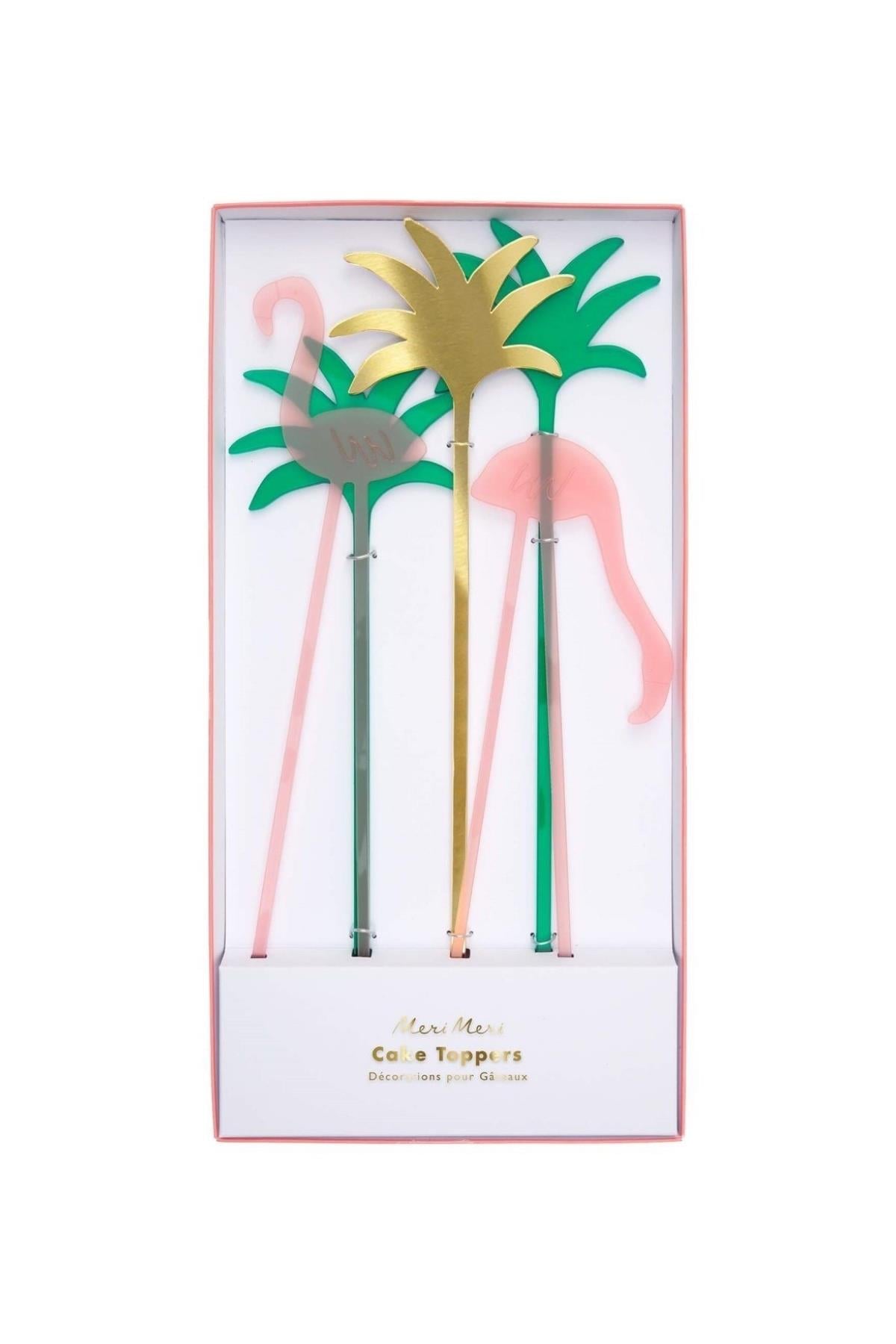 Meri Meri - Flamingo Acrylic Cake Toppers - Flamingo Akrilik Pasta Süsleri Çok Renkli