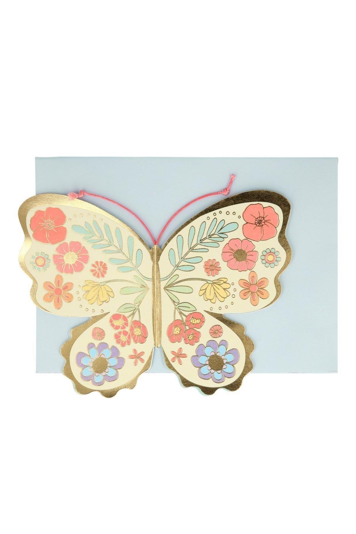 Meri Meri - Floral Butterfly Card - Çiçekli Kelebek Tebrik Kartı Çok Renkli