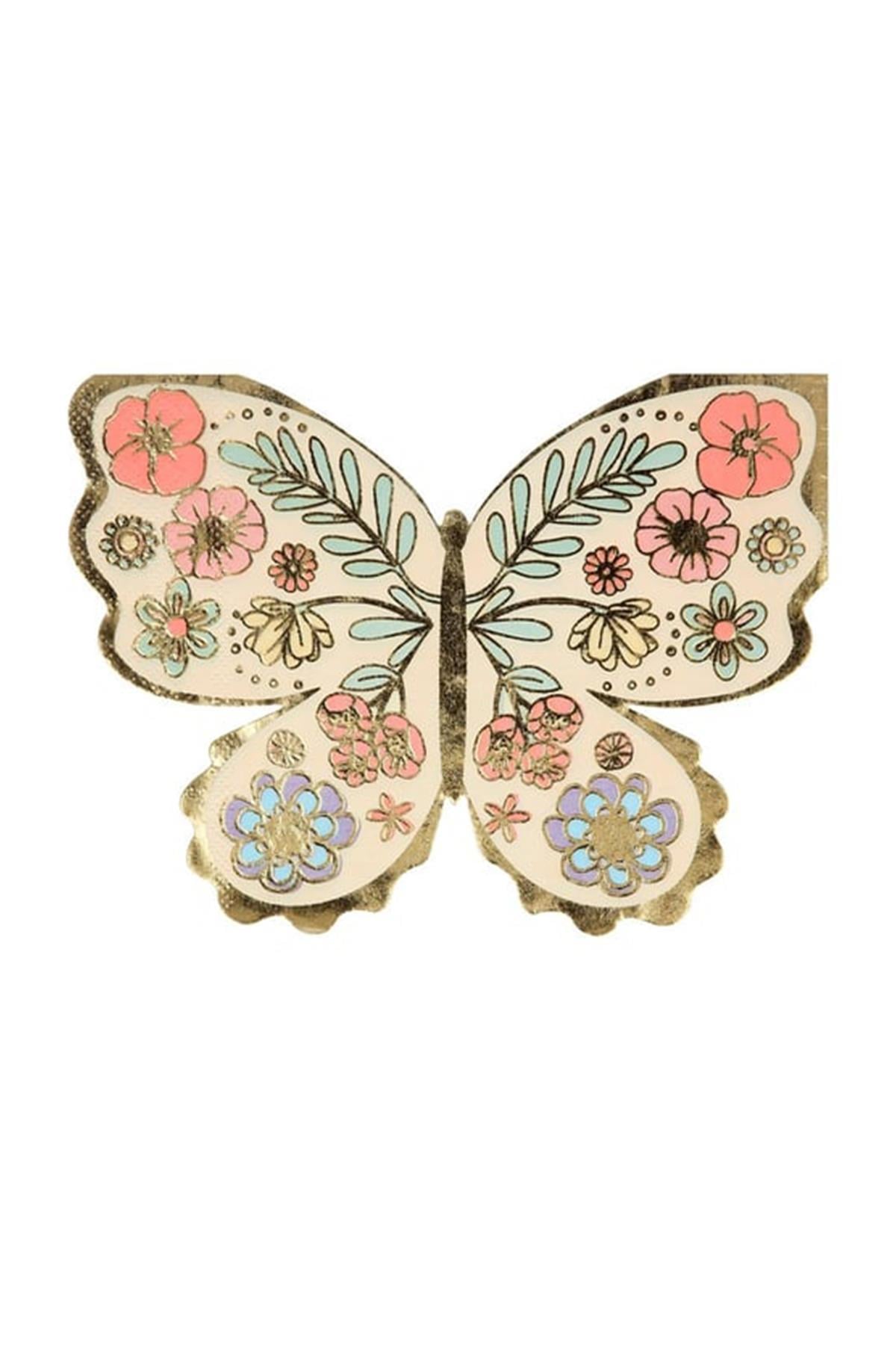 Meri Meri - Floral Butterfly Napkins - Çiçekli Kelebek Peçete - 16'lı Çok Renkli