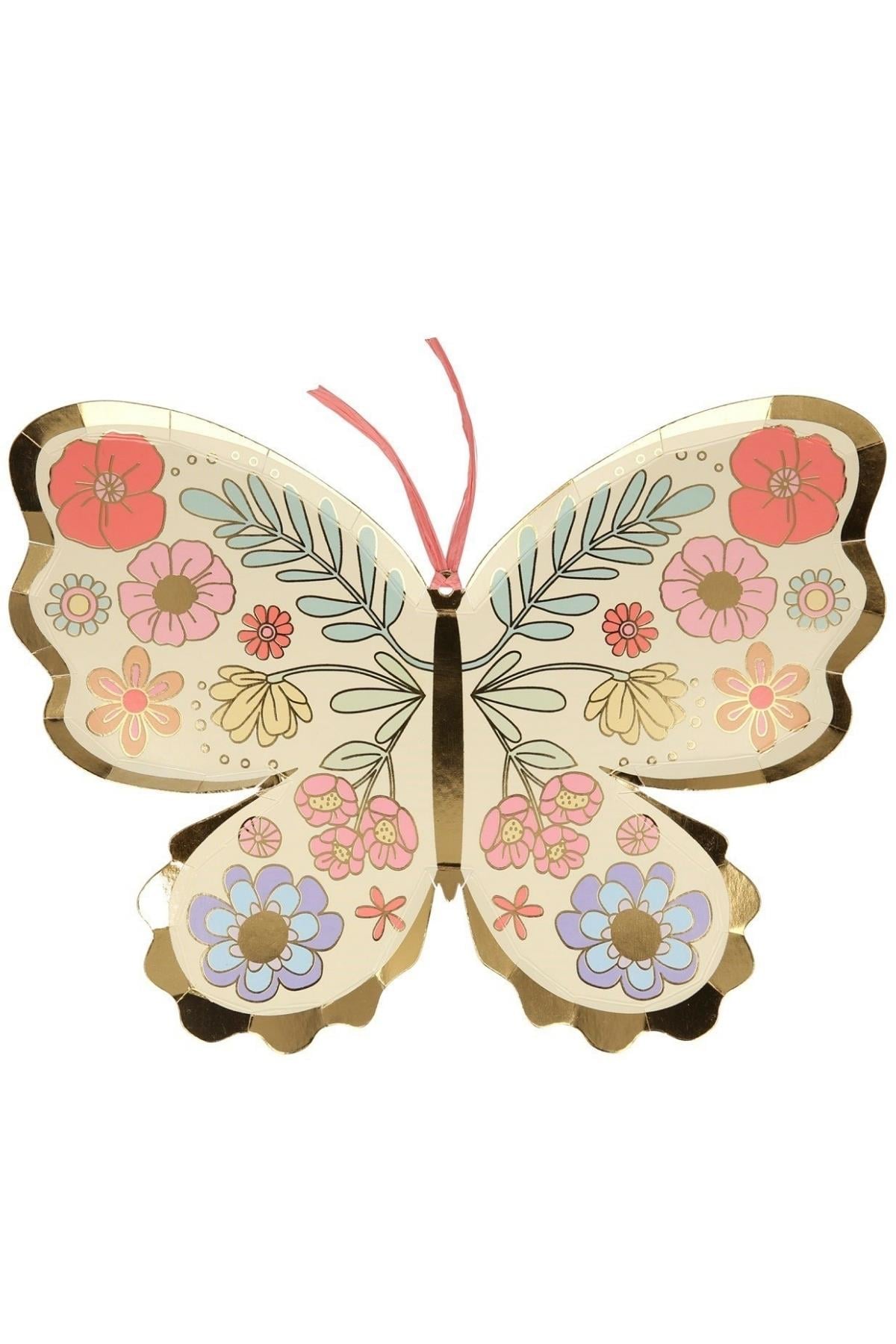 Meri Meri - Floral Butterfly Plates - Çiçekli Kelebek Tabak - 8li Çok Renkli