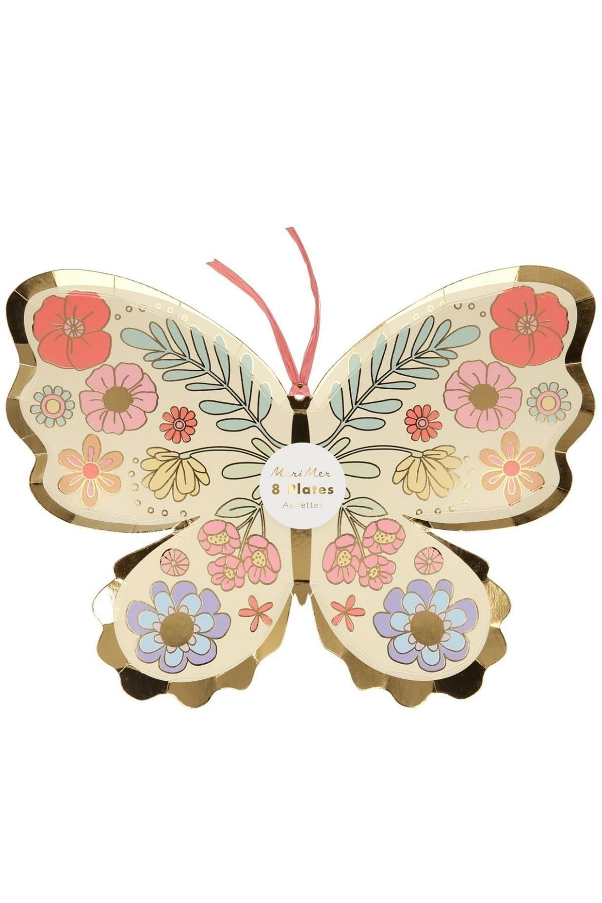 Meri Meri - Floral Butterfly Plates - Çiçekli Kelebek Tabak - 8li Çok Renkli