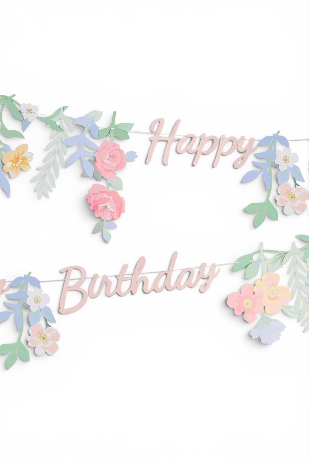 Meri Meri - Floral Happy Birthday Garland - Çiçekli Happy Birthday Asılan Süs Çok Renkli